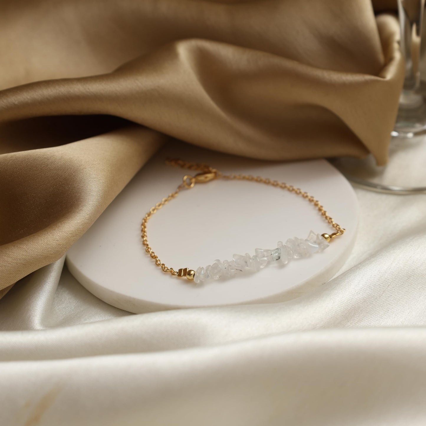 Gempires Moonstone Bracelet for Women, Crystal Bracelet, June Birthstone Gemstone Jewelry, Gold Plated Adjustable Bracelet (7” + 1” Extender), Dainty Stackable Bracelet Gift for Her
