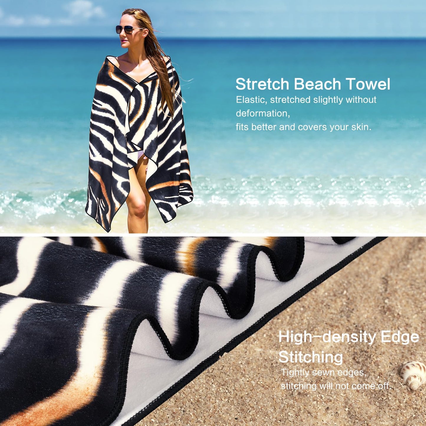 Vimorco Leopard Beach Towel Cheetah, Zebra Beach Towel Animal Print, Cotton Blend Soft Velour Camping Towel for Women Girls Kids, Absorbent Pool/Bath/Swim/Yoga/Spa/Gym/Hiking/Travel Vacation Towel