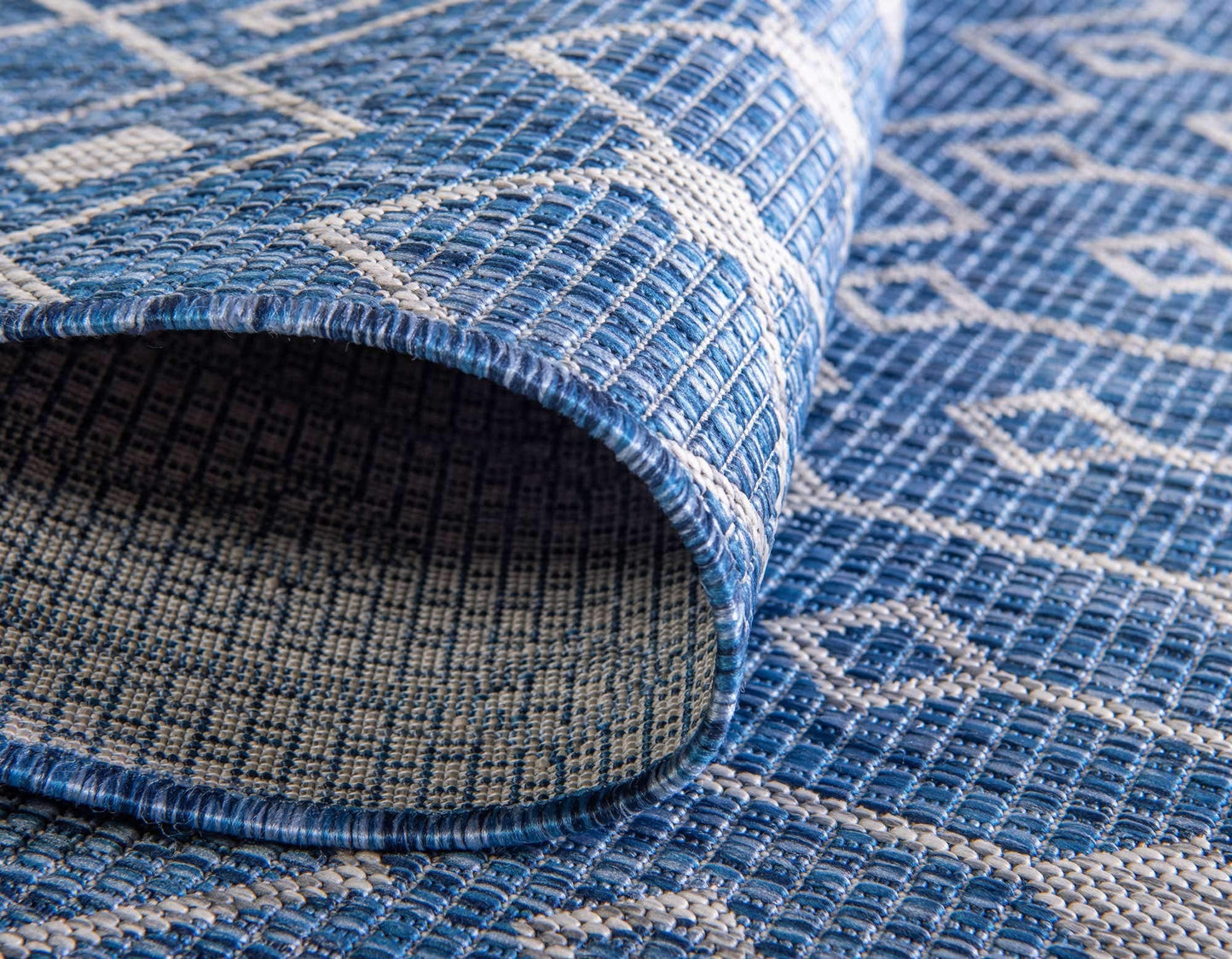 Unique Loom Outdoor Trellis Collection Area Rug - Tribal Trellis (8' x 10' Rectangle, Blue/ Ivory)
