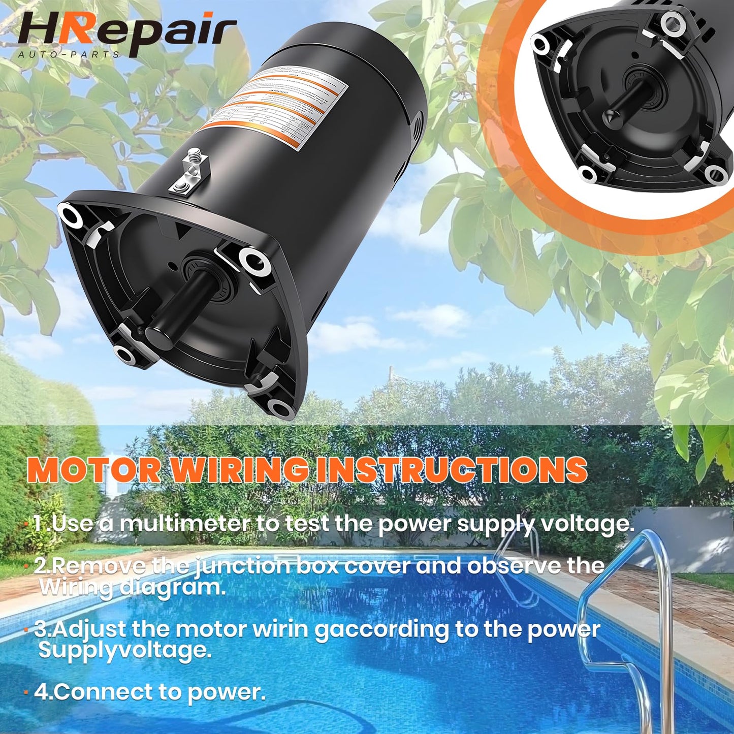 HRepair 3/4 HP Swimming Pool Pump Motor USQ1072 fits for Pentair Superflo Sta-Rite Whisperflo Pinnacle Anthony AR2 Pumps 230V, 5.6/11.2 Amps - 0.75 HP
