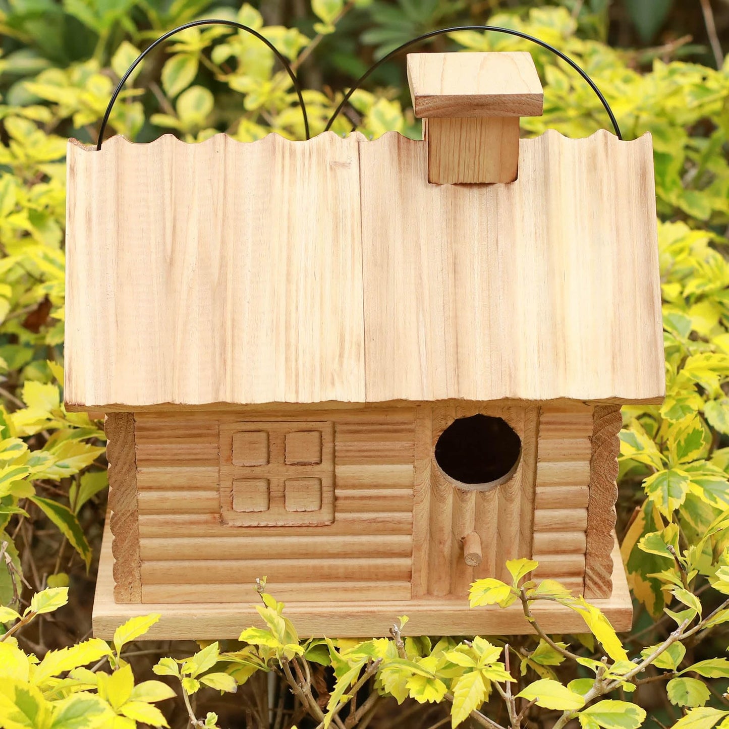 STARSWR Bird House Outside,Outdoor Bird Houses, Natural Wooden Bird Hut Clearance 2 Hole Bluebird Finch Cardinals 2 Rooms Hanging Birdhouse for Garden Viewing