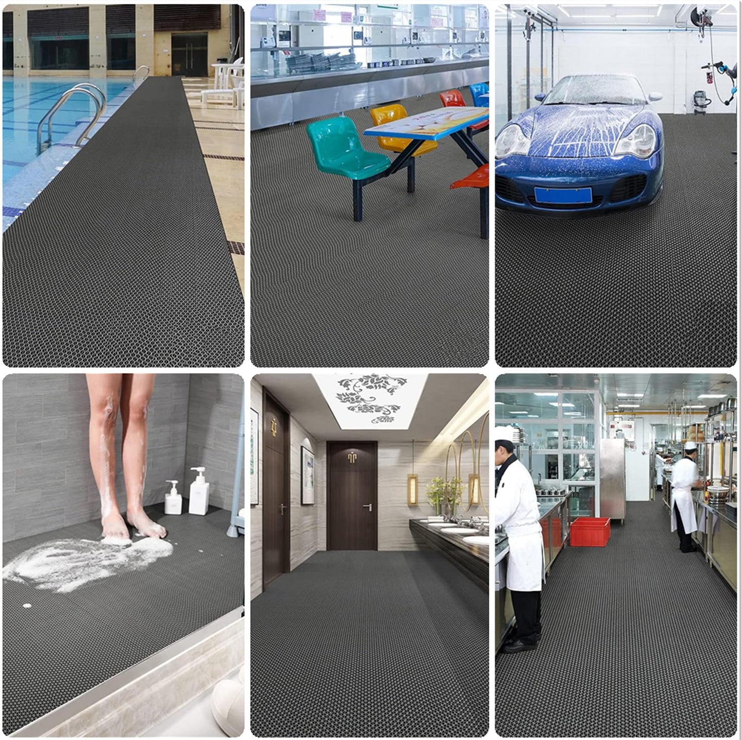 WLWLEO Pool Non Slip Mat Bathroom Anti-Fatigue PVC Rugs 3x20 Ft Heavy Duty Drainage Anti Slip Floor Mats for Commercial Restaurant Kitchen Washroom Sauna SPA Garage Entrance Warehouse,Gray/Grey,0.9×6M