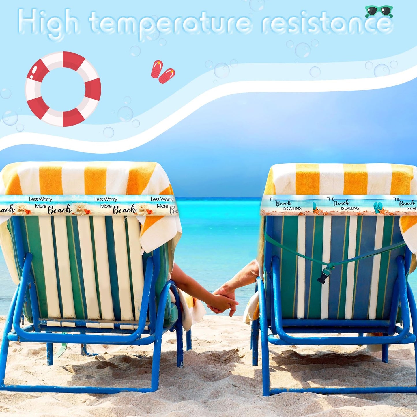 Boao 8 Pcs Large Towel Bands for Beach Chairs 15.75" x 1.97" Cruise Chairs Towel Bands Elastic Windproof Lounge Clips Strap Holder for Summer Pool Hawaiian Accessories Gifts (Beach)