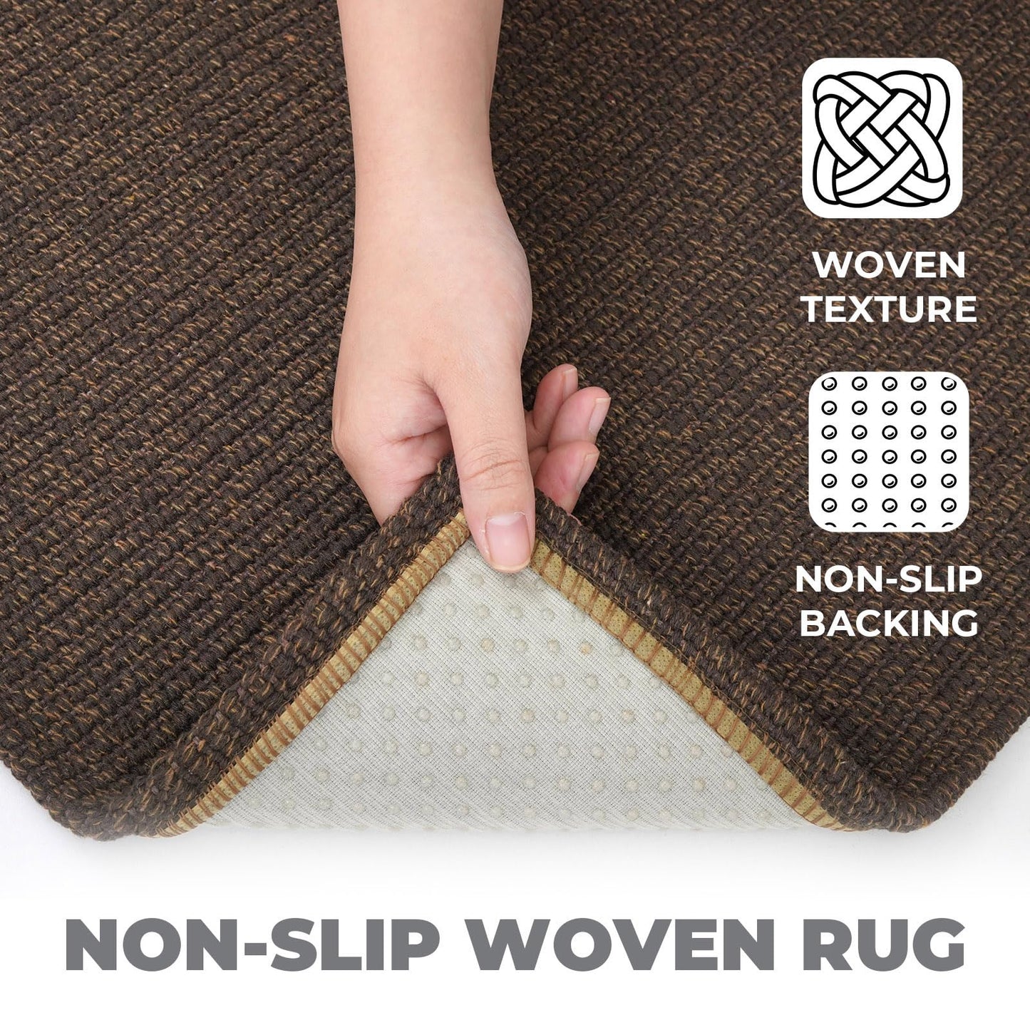 Lansny 2x3 Washable Area Rug Small Braided Cotton Entryway Rug with Non Slip Backing Kitchen Rugs Indoor Door Mat for Entrance Bathroom Foyer, Dark Coffee/Brown