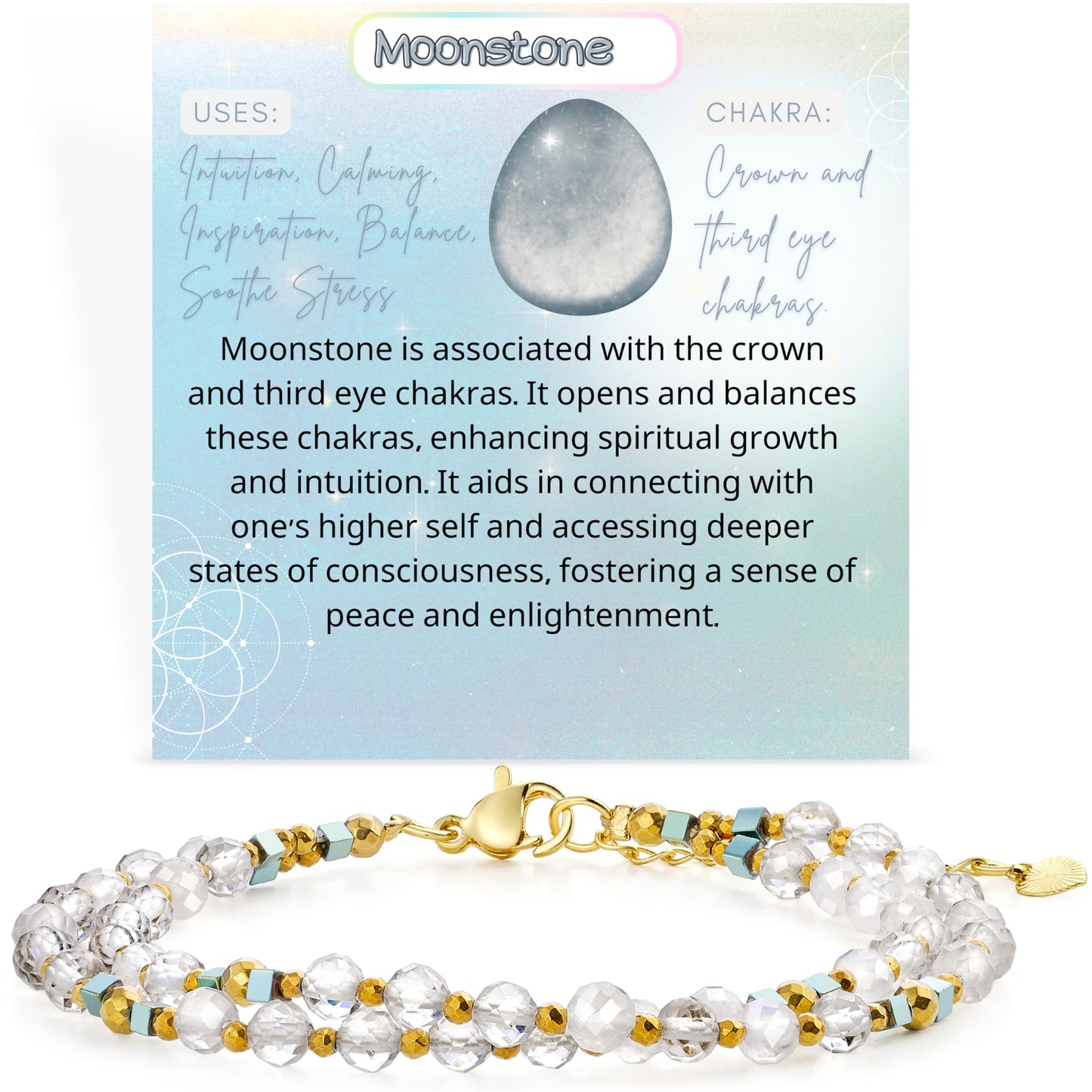 Farfume Moonstone - Intuition - Crystal Beaded Bracelets, Chakra 4mm Natural Stone Beads Bracelets, Gemstone Spiritual Jewelry Gifts for Mother's Day