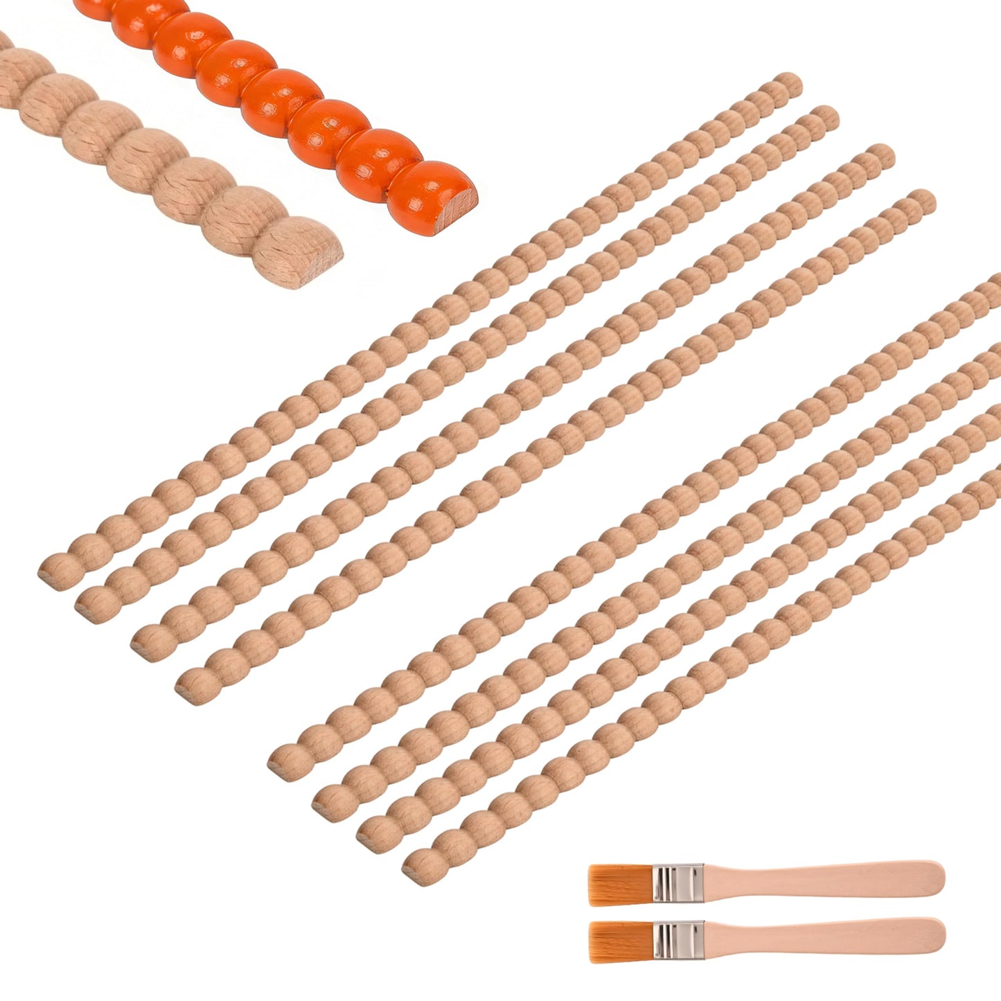 Jikvmis 15. 75 Inch Unfinished Wood Beaded Trim ，Cute Decorative Beaded Wood Trim HLF Woden Bads Tim Mlding for Home Wall Cabinet Shelf Window Door (0.55“ (14mm) x8pcs)