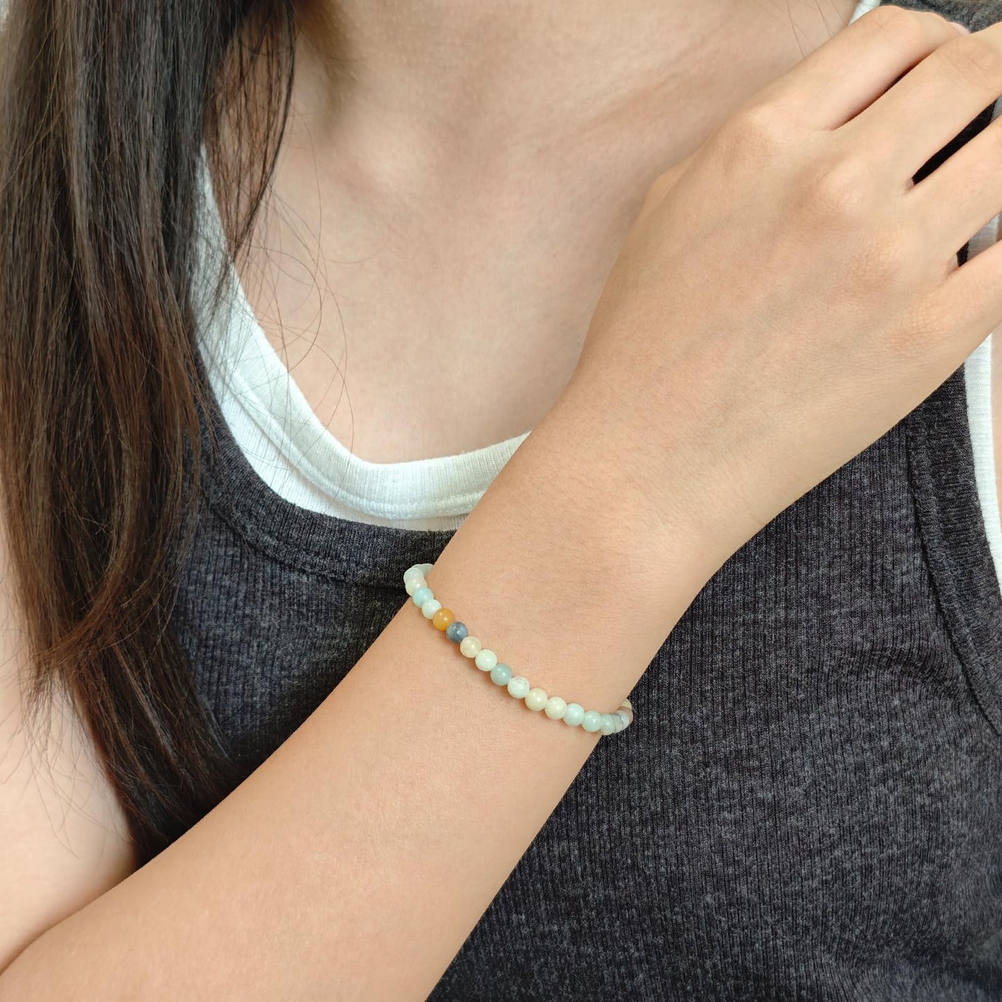 CHCCOYE 4mm Natural Healing Gemstone Bracelet Handmade Yoga Stretch Elastic Bracelet Stress Relief Crystal Jewelry for Men and Women (4mm, Mulitcolor Amazonite)
