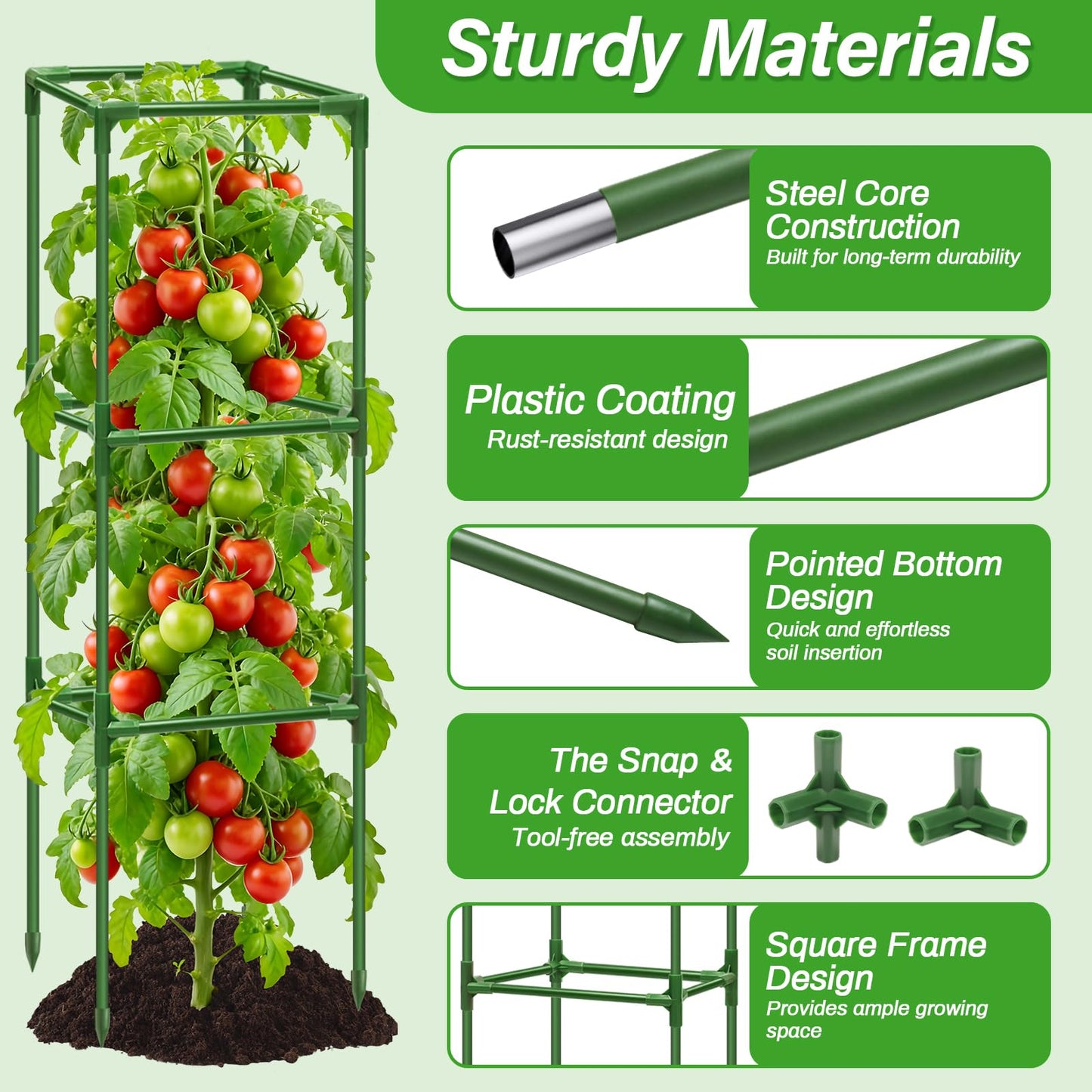 Sunwinx 4 Pack Square Tomato Cages for Garden, 45 Inch Adjustable Tomato Stakes, Metal Tomato Trellis, Garden Plant Support for Potted Climbing Plants, Vegetables Flowers Fruits, Raised Garden Bed