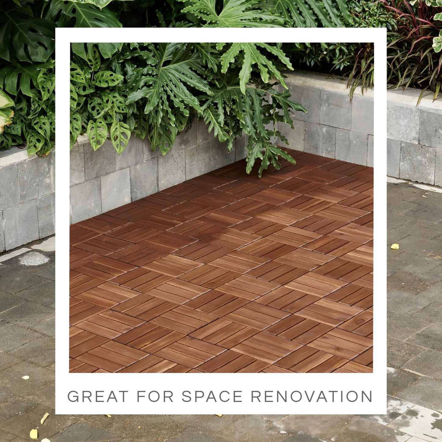THYOI Premium Deck Tiles, Patio Flooring - Outdoor Waterproof Acacia Wood Tiles for All Weather Use - Balcony, Backyard, Indoor & Outdoor (Square Ft) (10, Dark Brown, 12S)