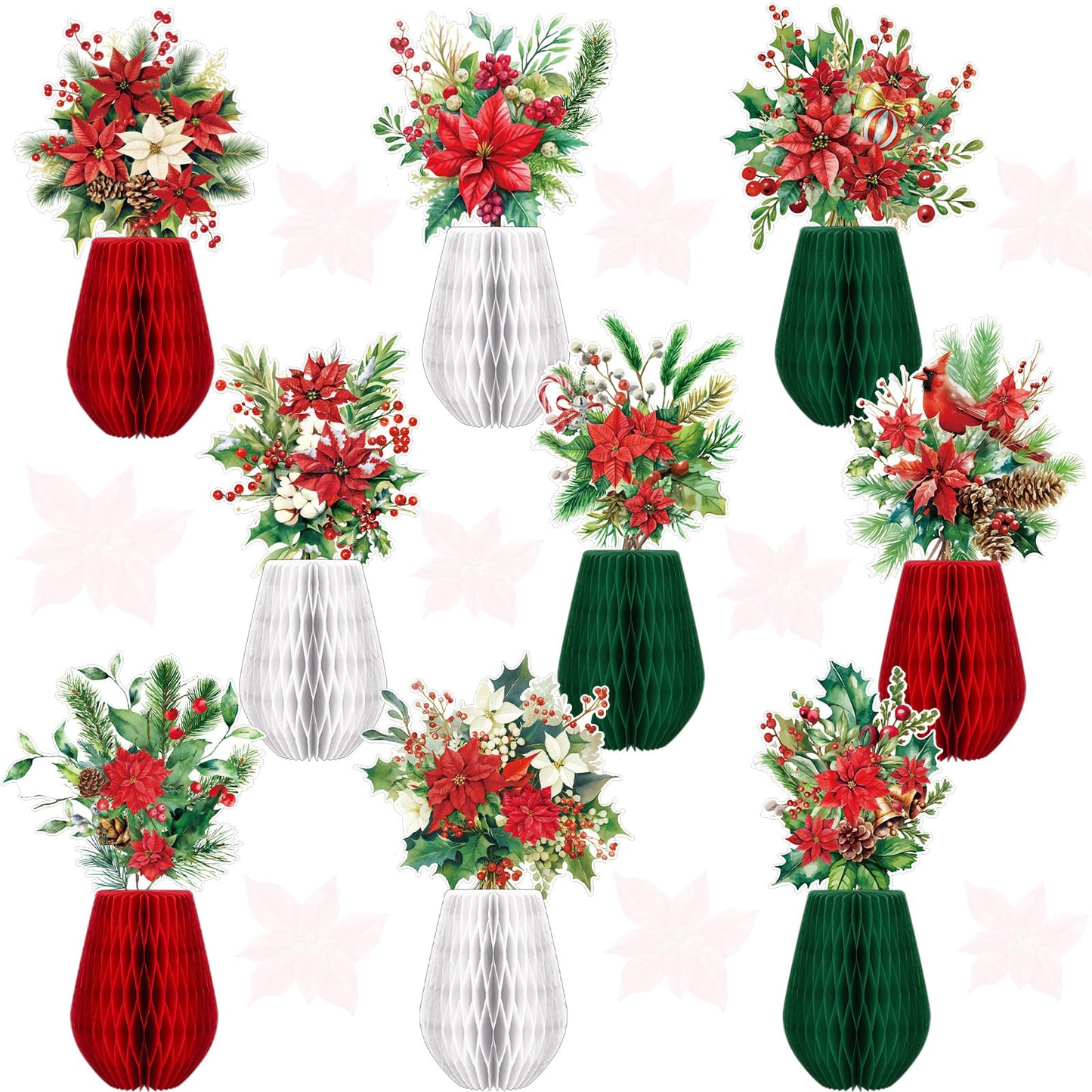 AmazingSpark 9 Pcs Christmas Poinsettia Flower Table Centerpiece Christmas Paper Poinsettia Honeycomb Decoration Holiday Red Flower Honeycomb Centerpiece for Birthday Party Ornaments