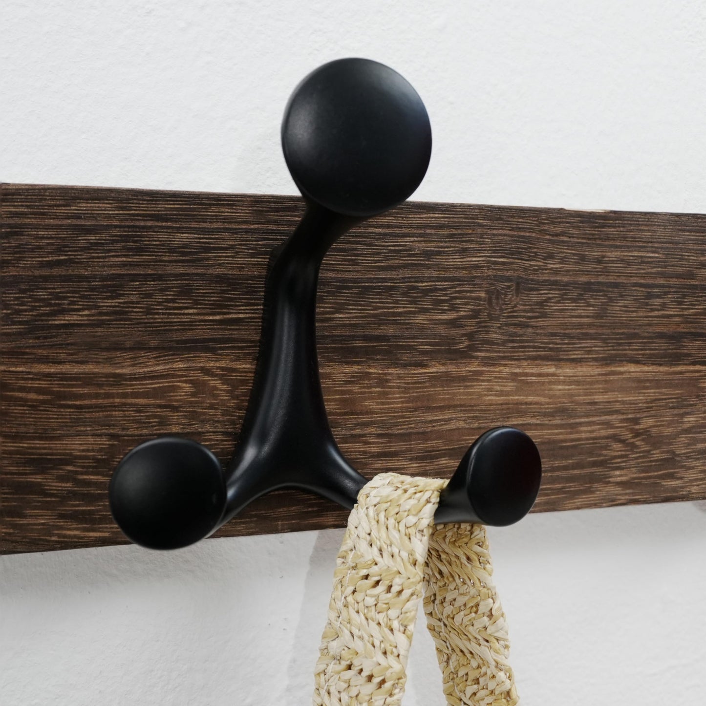 WEBI Coat Rack Wall Mount,17" Solid Wood Coat Hooks Wall Mounted Coat Hanger,16" Hole to Hole,Heavy Duty Hook Rack Rail,3 Triple Hooks for Hanging Coats,Jacket,Clothes,Hat,Backpack,Weathered Brown