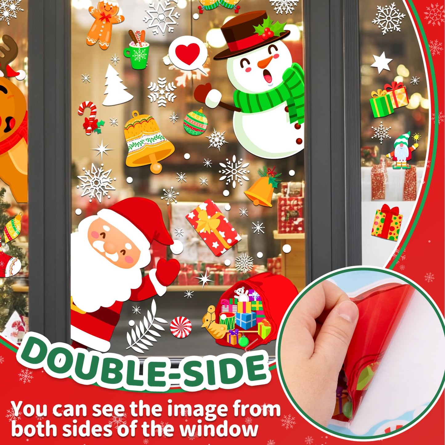9 Sheets 200+Pcs Christmas Window Stickers Xmas Decals Decorations for Glass Snowflake Santa Claus Reindeer Window Cling Sticker for Holiday