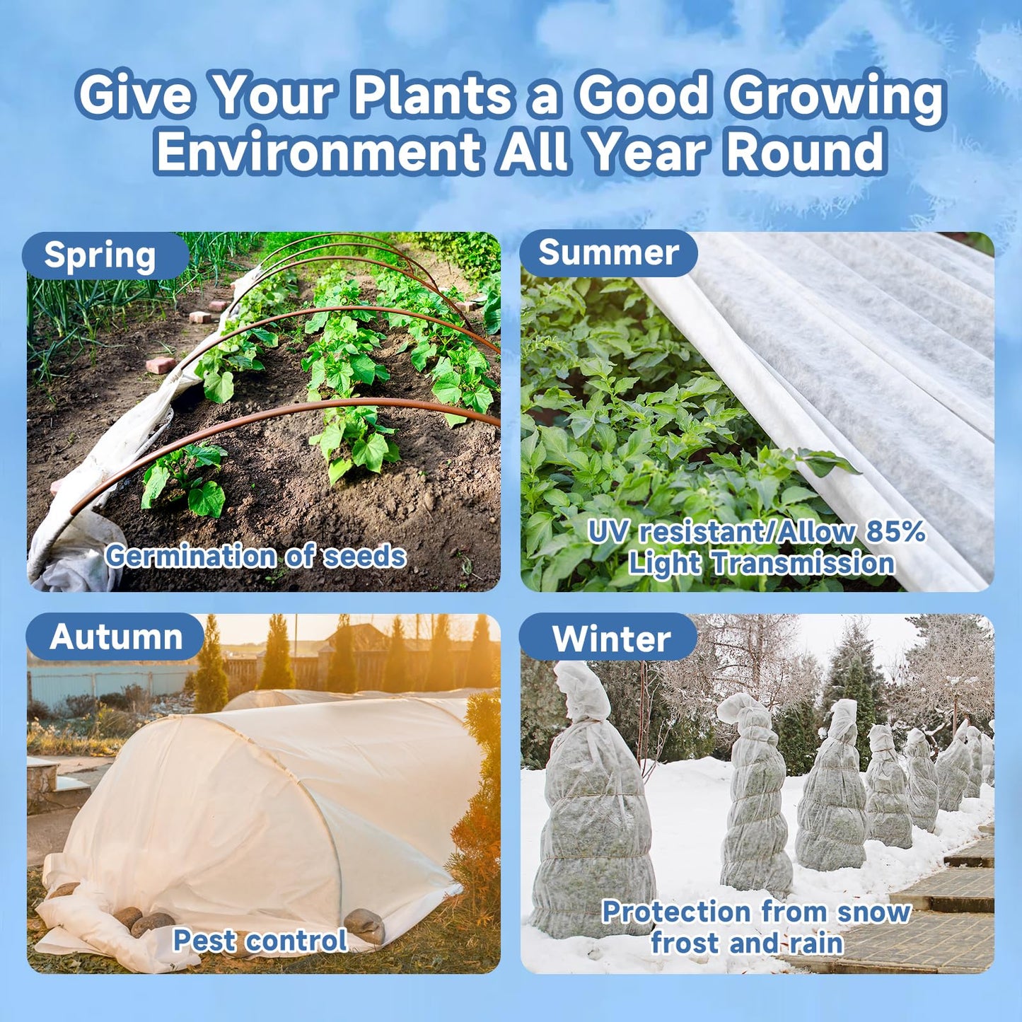 Plant Covers Freeze Protection,10 ft x 20 ft 1.1oz/yd² Thicker Floating Row Blanket Cover Fabric Plant Cloth for Winter Frost Snow and Garden Protection