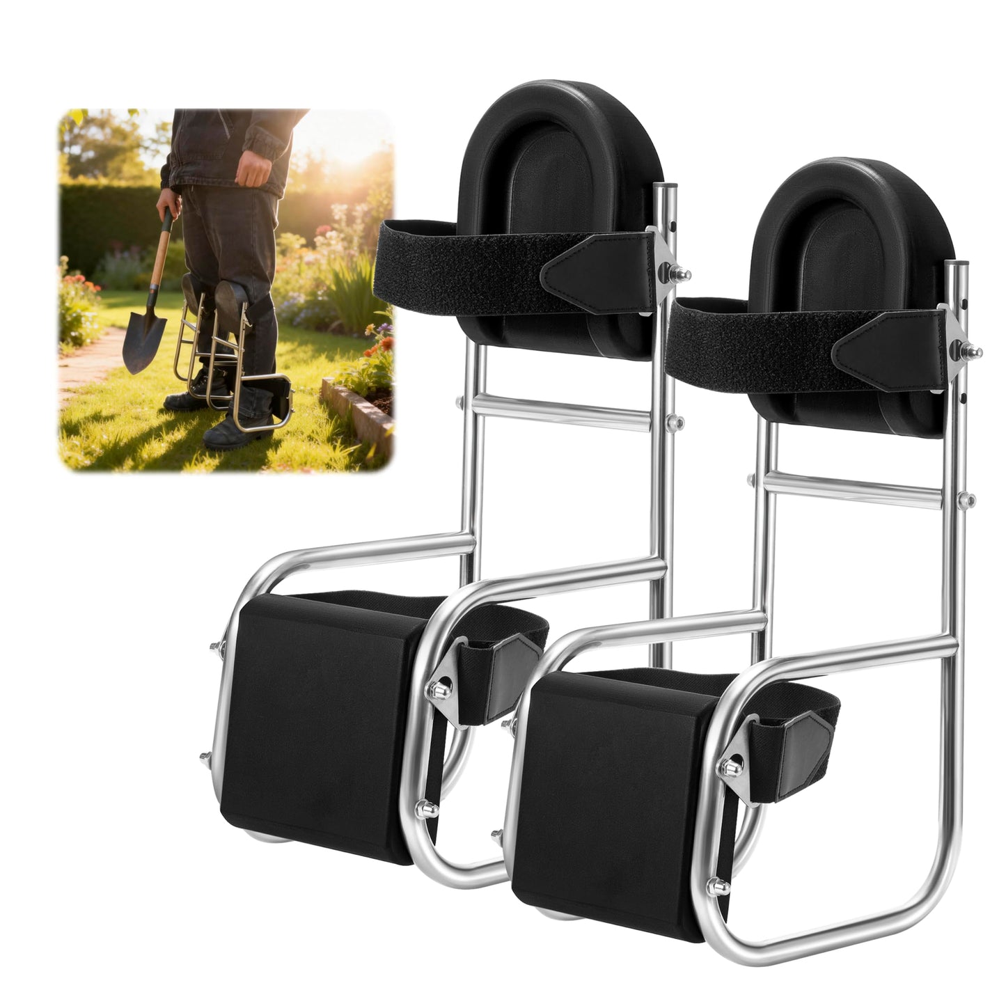 Gigagreet 2-Pack Gardening Knee Seat, No Assembly Required, Pre-Assembled Stainless Steel Frame with Thick EVA Foam, Ergonomic Knee Seat Stool for Gardening, Floor Cleaning, DIY & Home Tasks