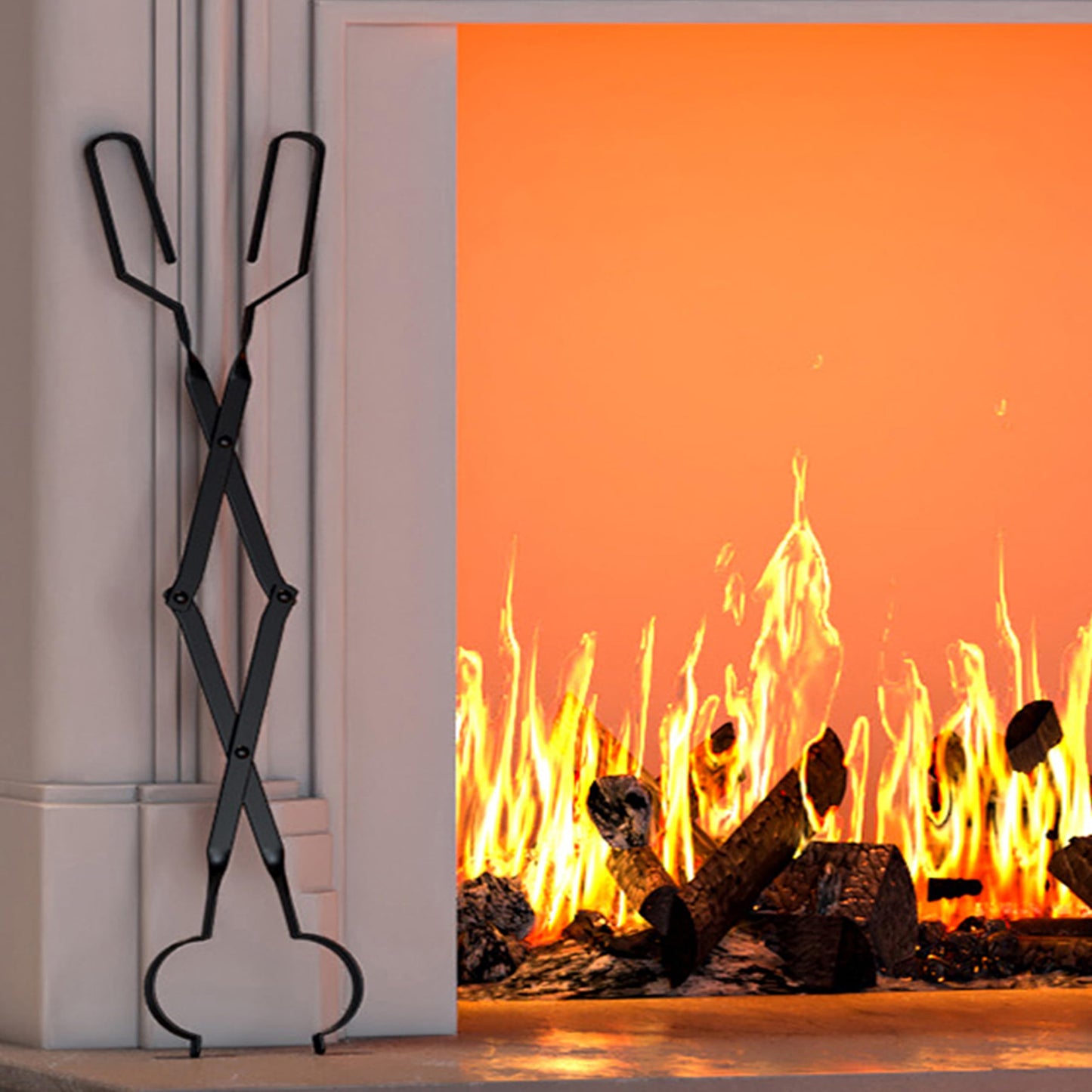 Kingson Arc Design Fireplace Tools, 26'' Firewood Tongs Log Grabber with Handcrafted Wrought Iron for Indoor Fireplace/Outdoor Fire Pit Campfire