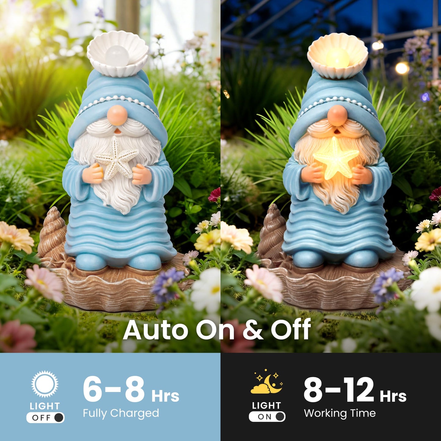 GIGALUMI Garden Gnomes, Solar Statue Outdoor Decor, Gnome Gifts Decoration with LED for Patio Yard Lawn Balcony, Christmas/Birthday Gift for Mom Women