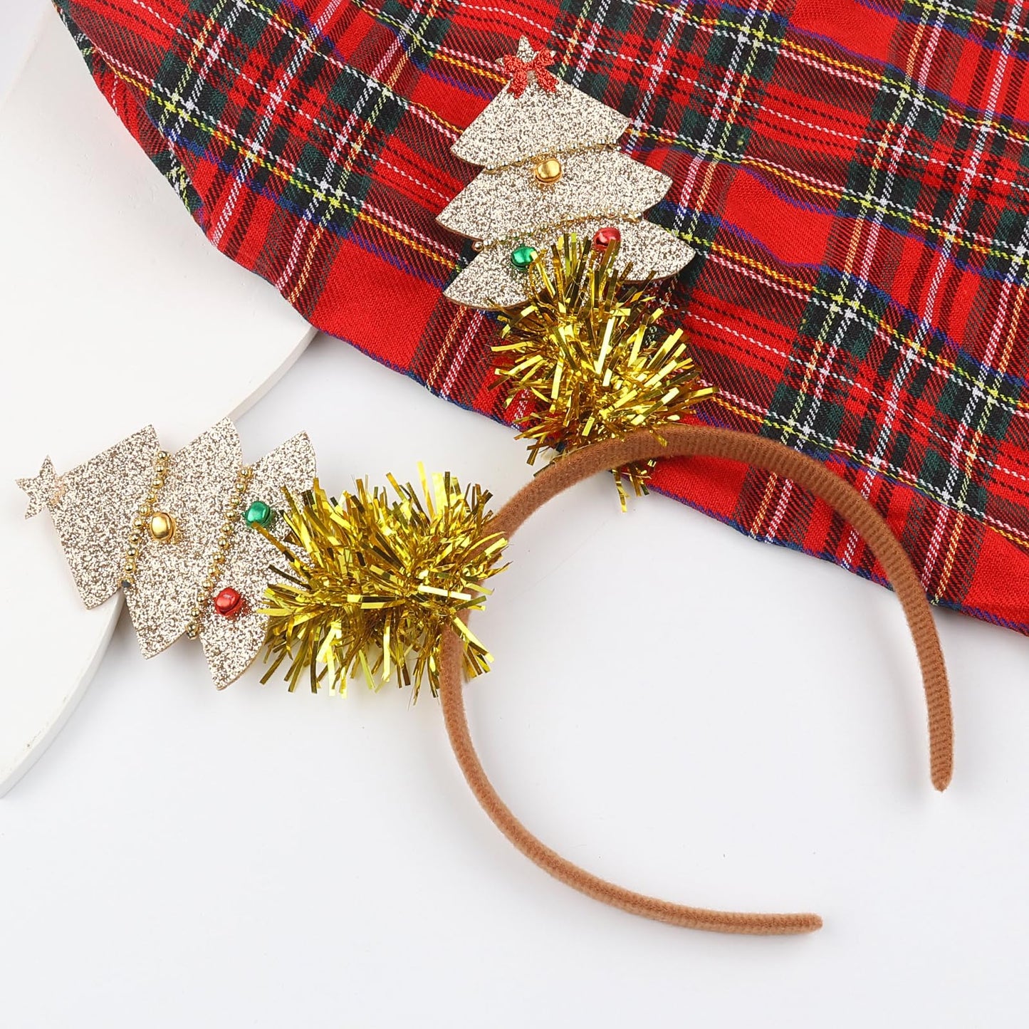 XIELIME Christmas Headband Christmas Tree Hair Bands Glitter Gold Sequins Christmas Tree with Small Bell Design Headbands Holiday Party Gift for Women Girl Festival Hair Decoration Accessory