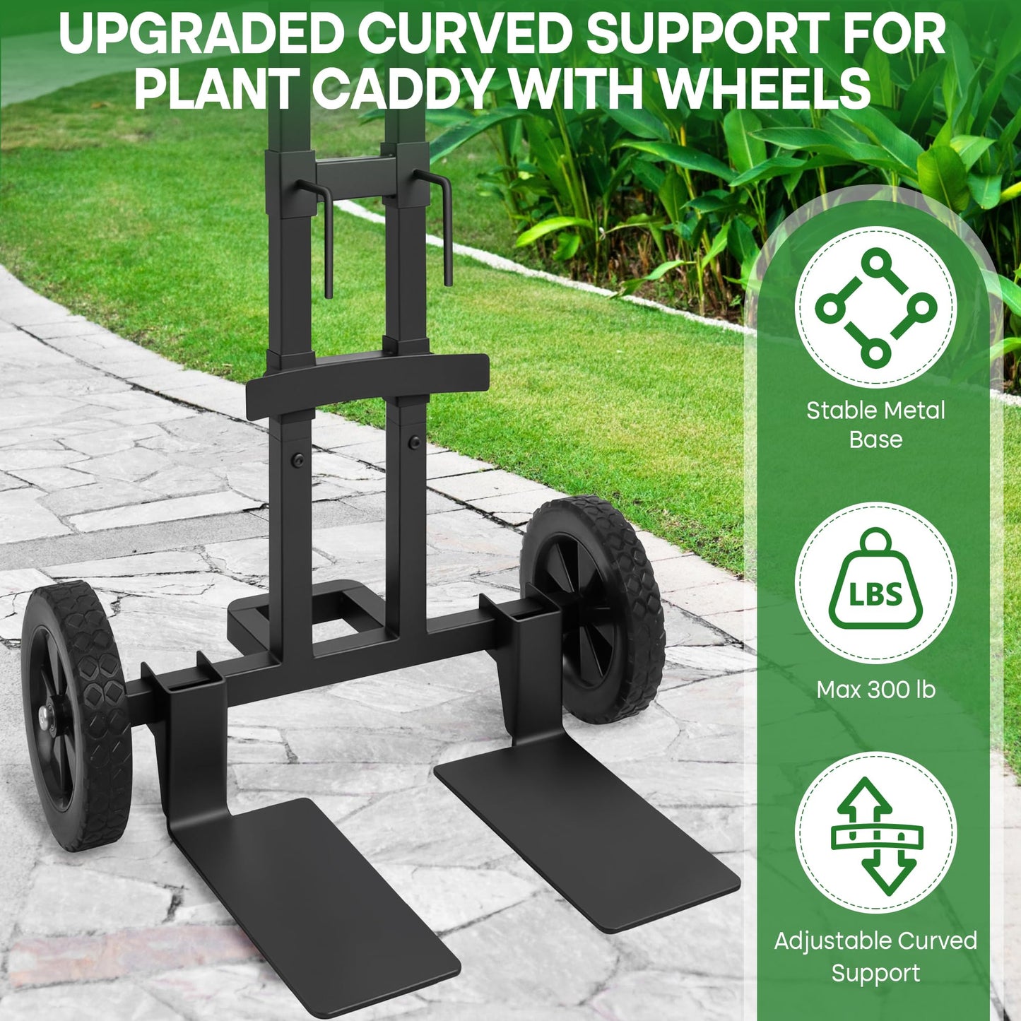 Heavy Duty Plant Caddy with Wheels,Rolling Plant Dolly Pot Mover with Upgraded Adjustable Curved Support and Thickened Wide Support Plate,Disperses Pressure to Protect Plants, Black