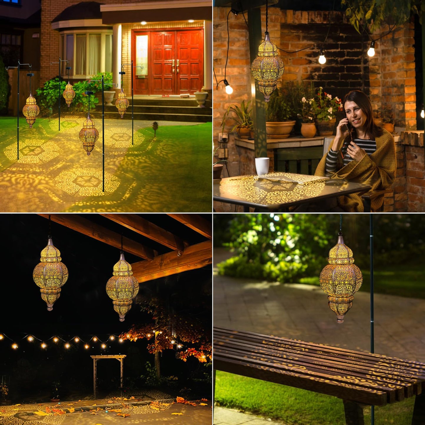 Hanging Solar Lights, Outdoor Decor Solar Lantern, Waterproof Metal Moroccan Lantern for Outside Patio Pathway Yard Front Porch Backyard Garden Decorative (1 Pack)