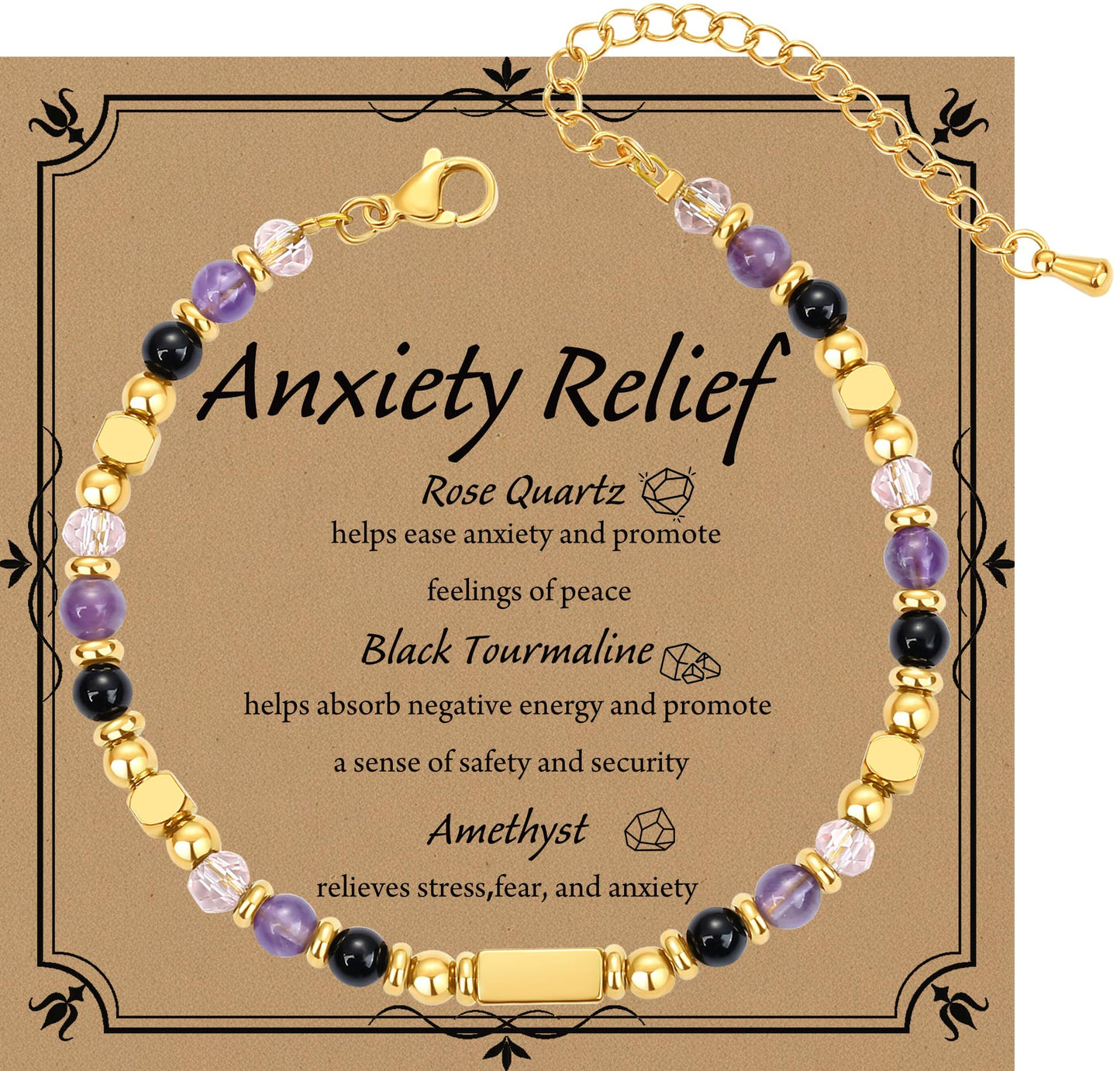 QINJIEJIE Anxiety Relief Bracelet for Women Stress Relief Gifts Healing Crystals Kalm Menopause Bracelets Depression Amethyst Crystal Anti Anxiety Panic Attack Relief Jewelry Crystal Bracelet