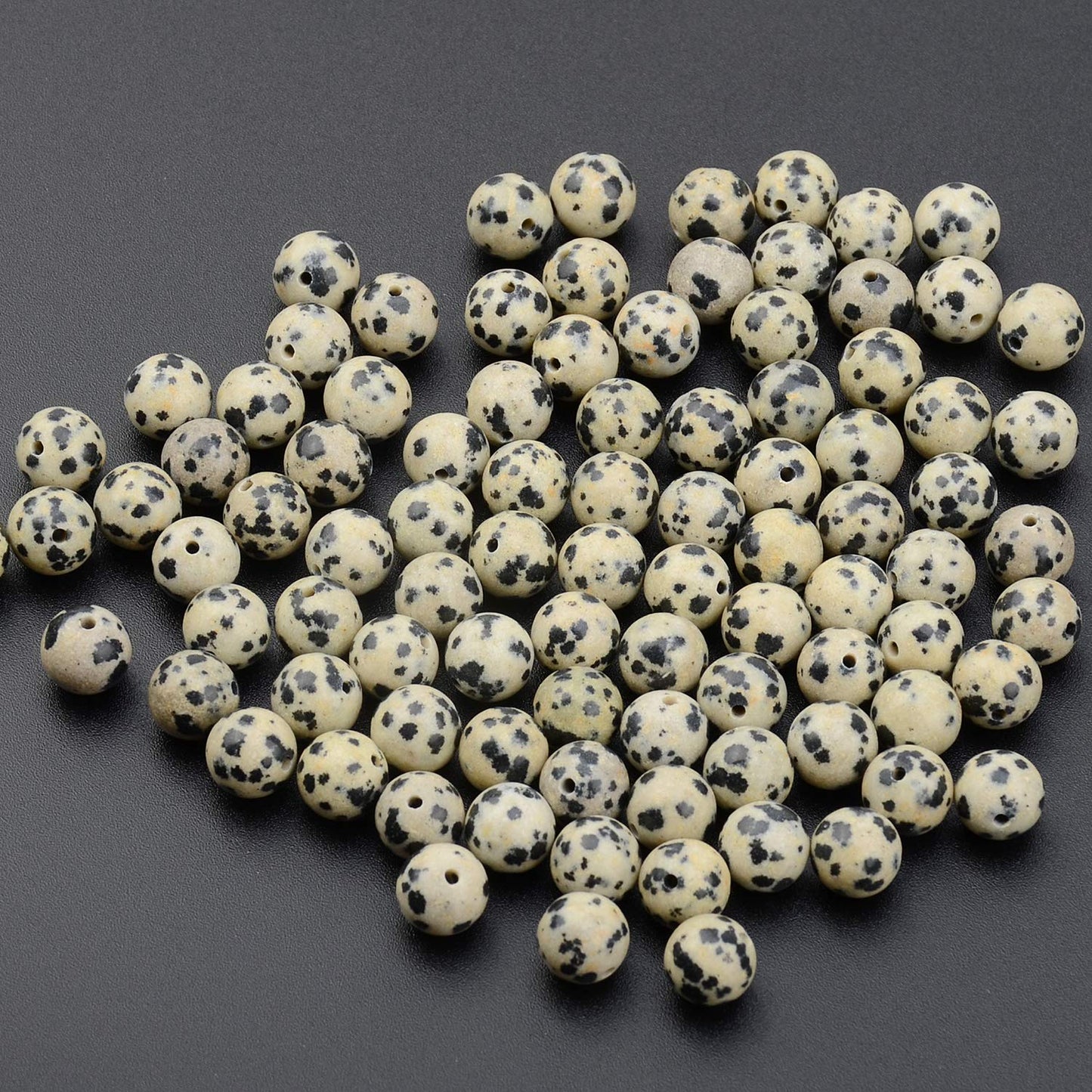 LPBeads 100PCS 8mm Natural Dalmatian Beads Gemstone Round Loose Beads for Jewelry Making with Crystal Stretch Cord