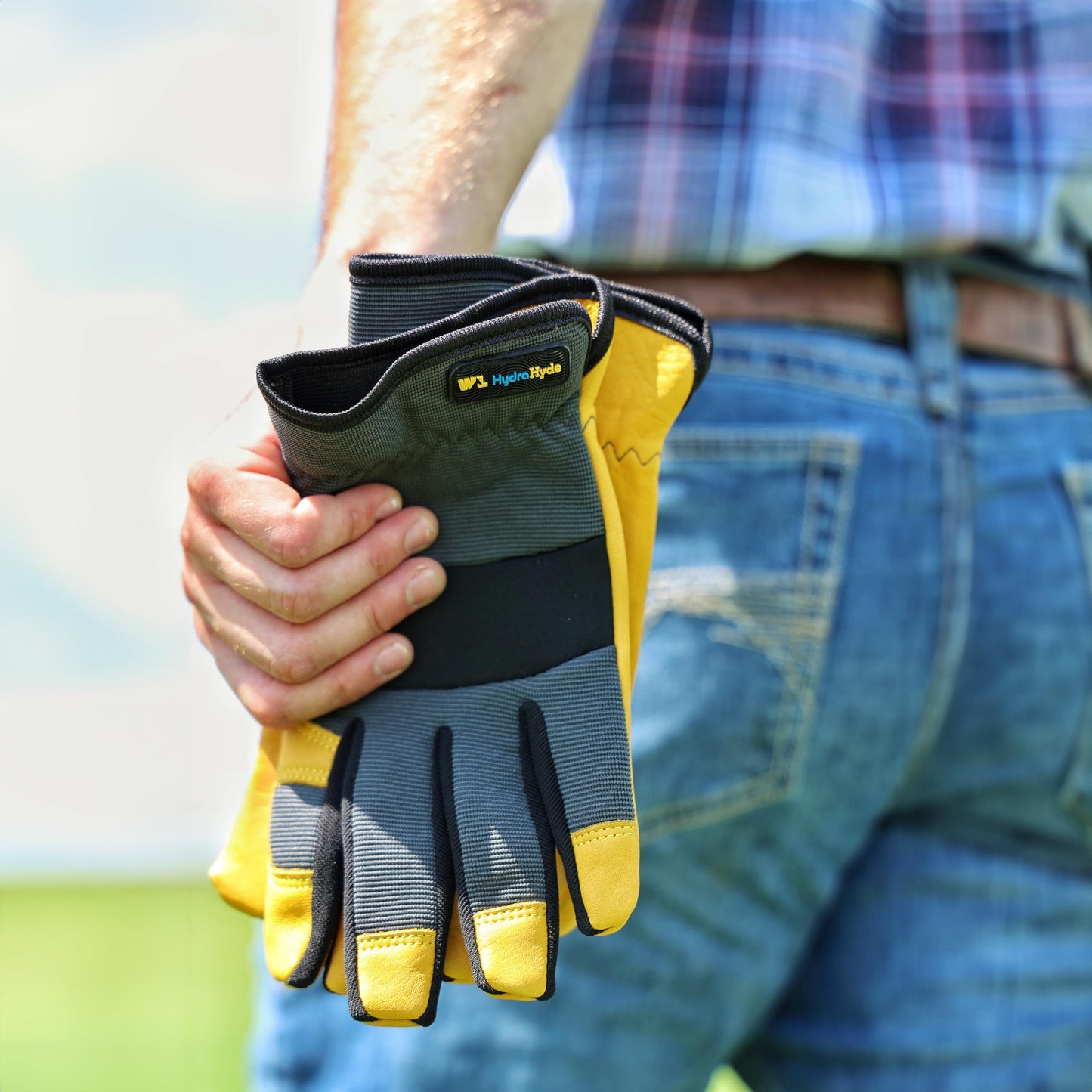 Wells Lamont Men's Slip-On HydraHyde Work Gloves – Water-Resistant Leather for Gardening, Landscaping – Reinforced Fingertips, Breathable Spandex – Durable, Comfortable, Flexible – Gray - XL