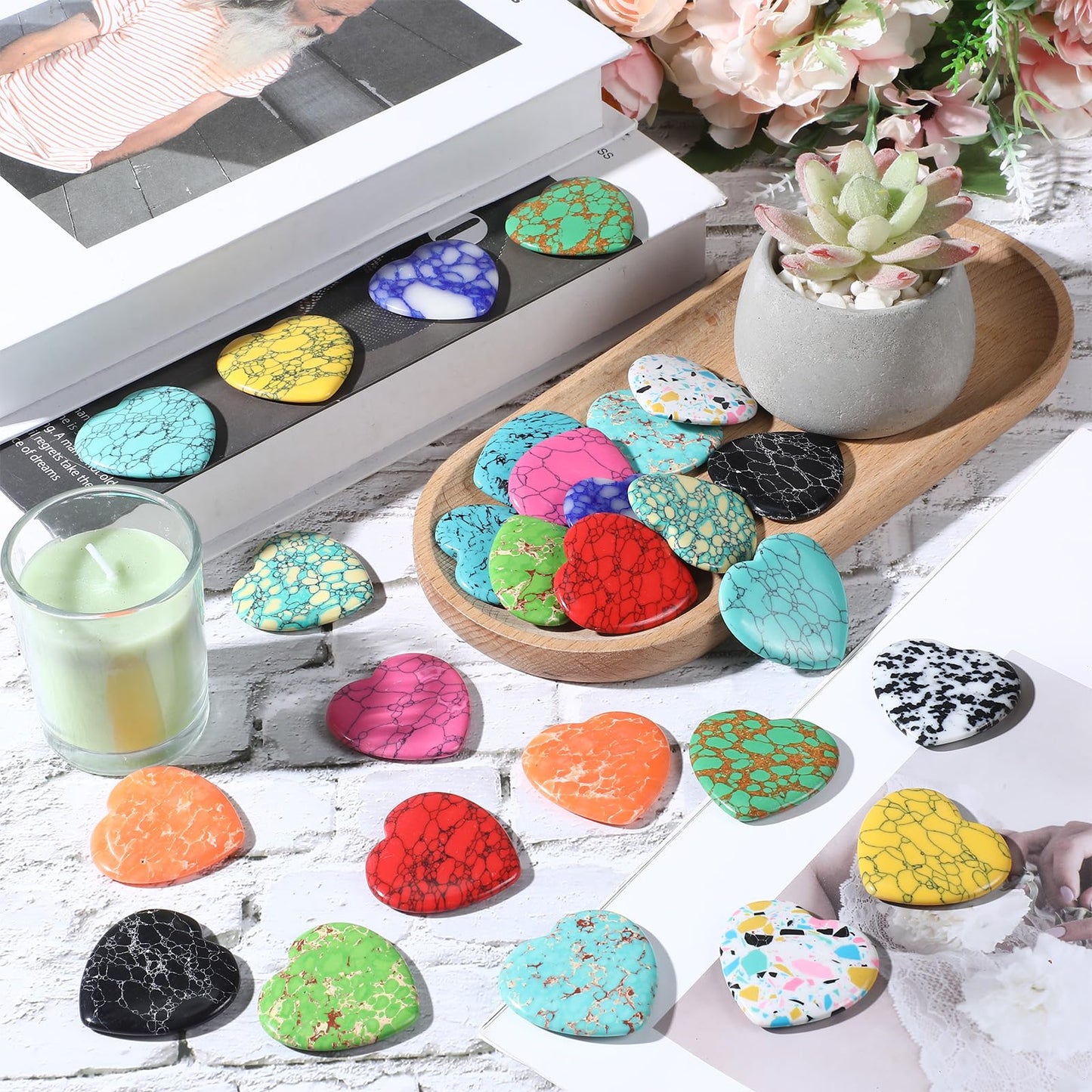 Nuenen 30 Pcs Heart Shape Crystals Stone Bulk 1.57 Inch Gemstone Mother Gift Heart Rocks Quartz Love Wholesale Pocket Palm for Women Mom Wedding Witchcraft Reiki Decoration