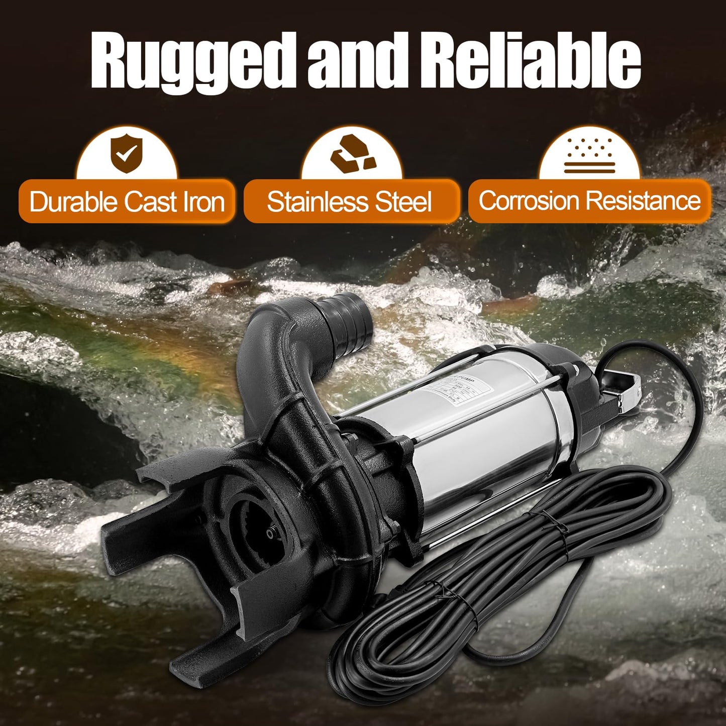 4PN 1/2 HP Submersible Sump Pump With Float Switch Replacement for Tsurumi Pump 4-PN 50PN2.4S Pond Waterfall Pump, Cast Iron and Stainless Steel, 4755 GPH, 2" Discharge, H Max 44ft