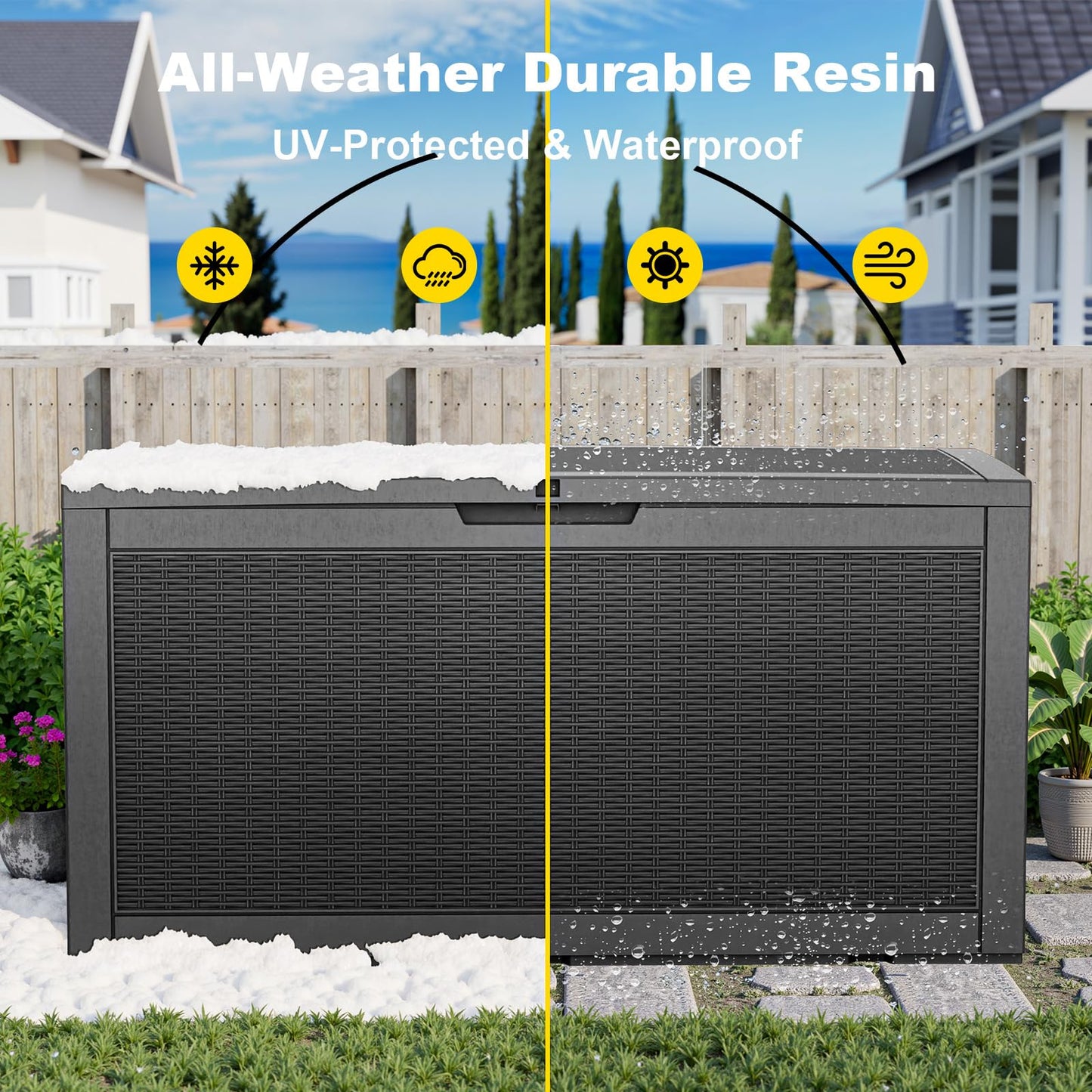 EasyUp 120 Gallon Waterproof Deck Box, Lockable Resin Outdoor Storage Box, Durable Storage Bin with Reinforced Hydraulic Rod for Patio Furniture, Garden Tools, Pool Accessories, Indoor Cushion, Black