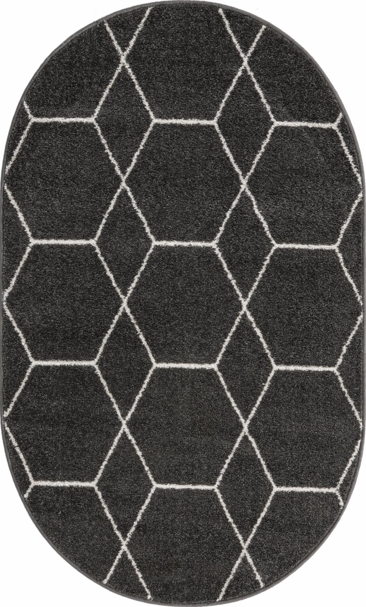 Unique Loom Trellis Frieze Collection Area Rug - Geometric (3' x 5' Oval, Dark Gray/ Ivory)