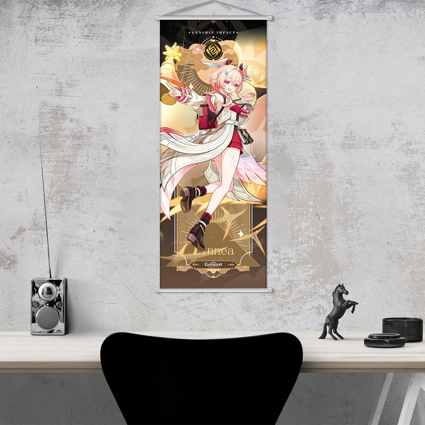 Rainteam Anime Poster Game Hanging Wall Art Artistic Canvas Character Posters with Rods for Living Room Bedroom Decor(29.5 inch x 11 inch)(Linnea)