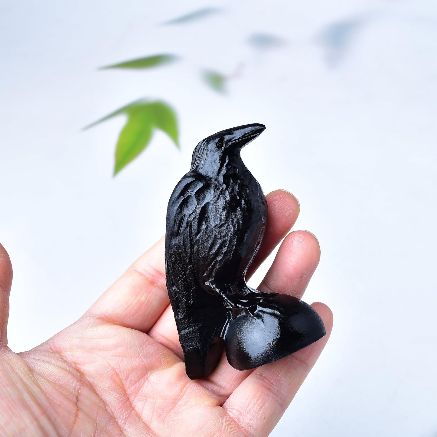 DZJXBZhu Obsidian Crystal Raven Sculpture Lucky Guardian Pocket Statue 3.2 "Healing Crystal Animal Statue Learn Office Home Decoration Gift