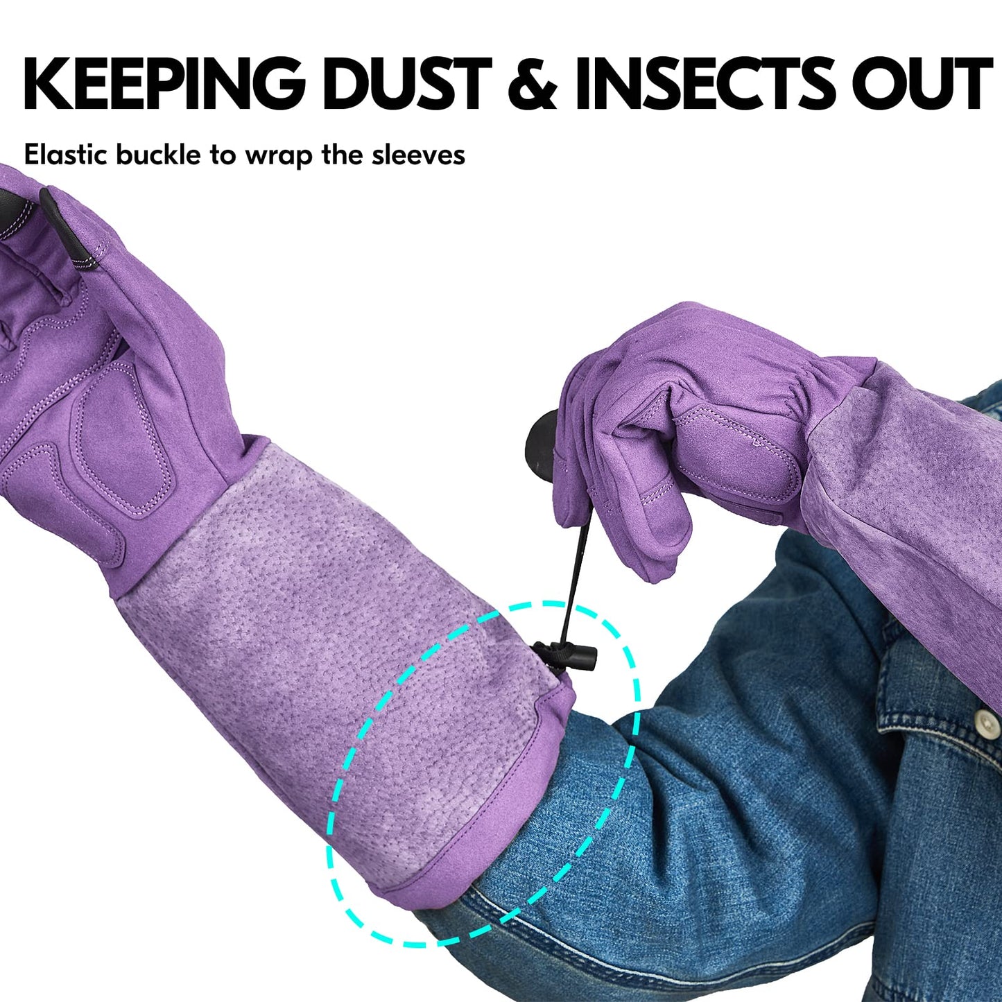 Vgo... Ladies' Synthetic Leather Extended Pig Split Leather Cuff Rose Pruning Thorn Proof Garden Gloves (Size M, Purple,SL6592W)