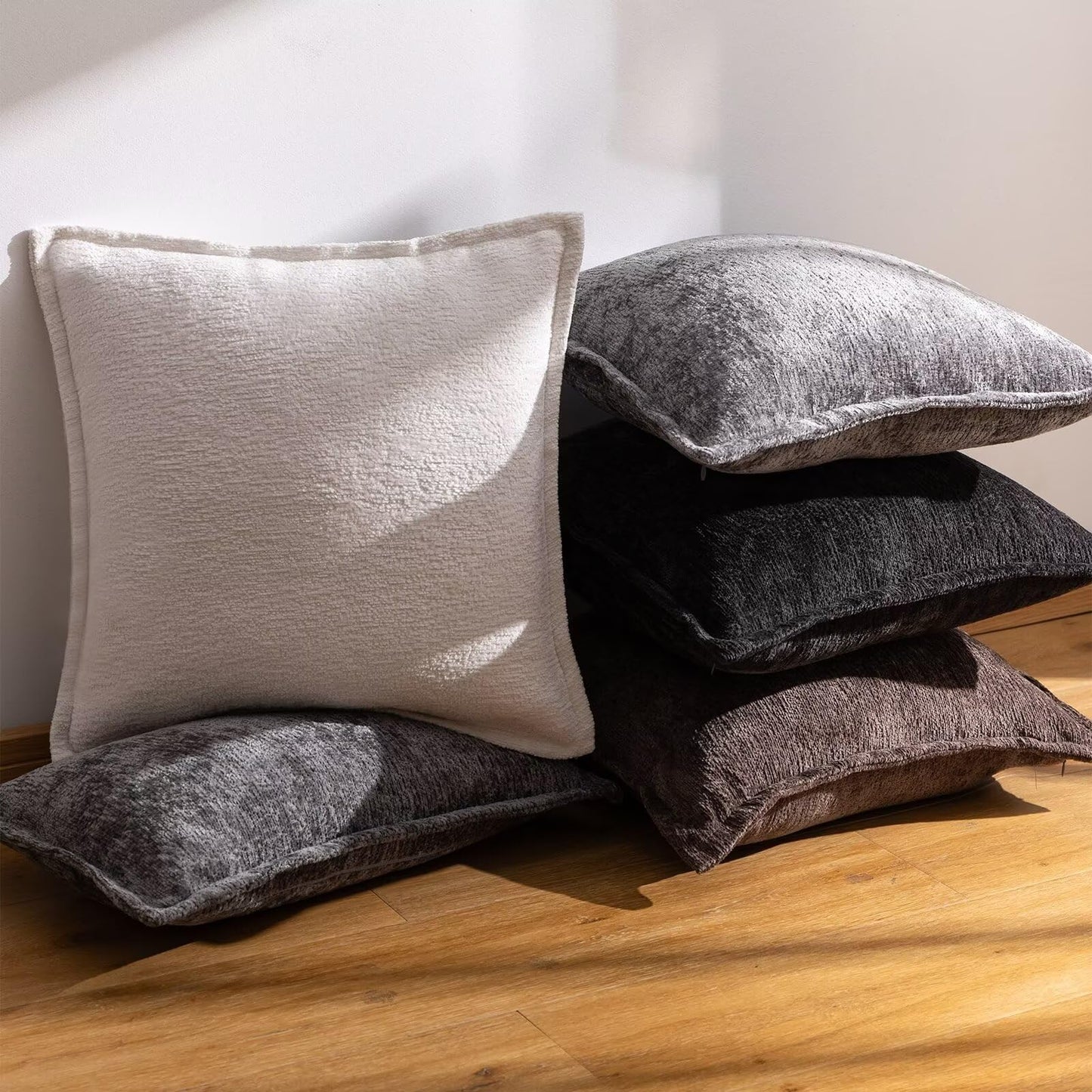 BAOLIZEGAO Grey Decorative Throw Pillow Covers 18x18 Inch Set of 2 Cozy Soild Chenille Cushion Cases Soft Textured Square Couch Pillows Cover Boho Accent Farmhouse Pillowcases for Sofa Bed