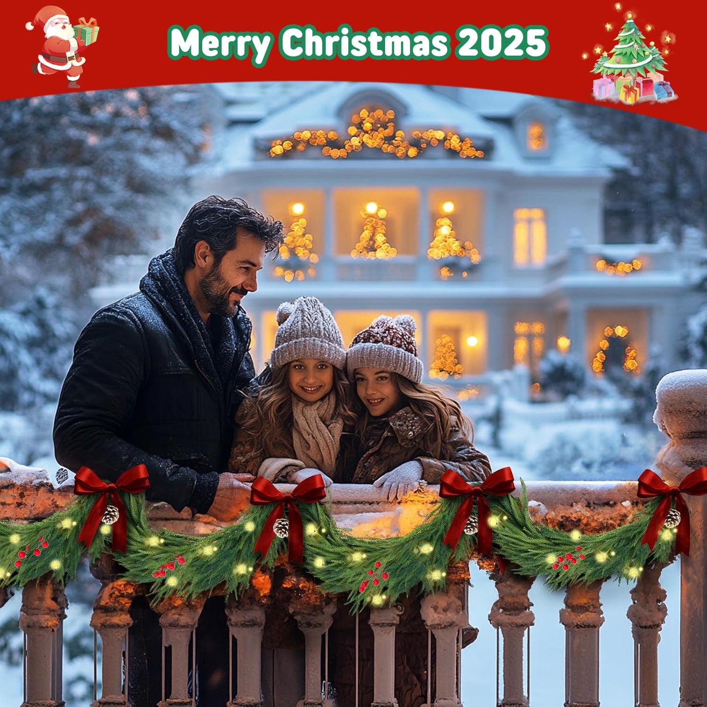 6FT Norfolk Pine Garland with Light for Christmas Decoration, Artificial Christmas Garland Without Chemical Scent, Real Touch Cedar Garland for Mantle,Table, Fireplace, Wall and Outdoor Decoration