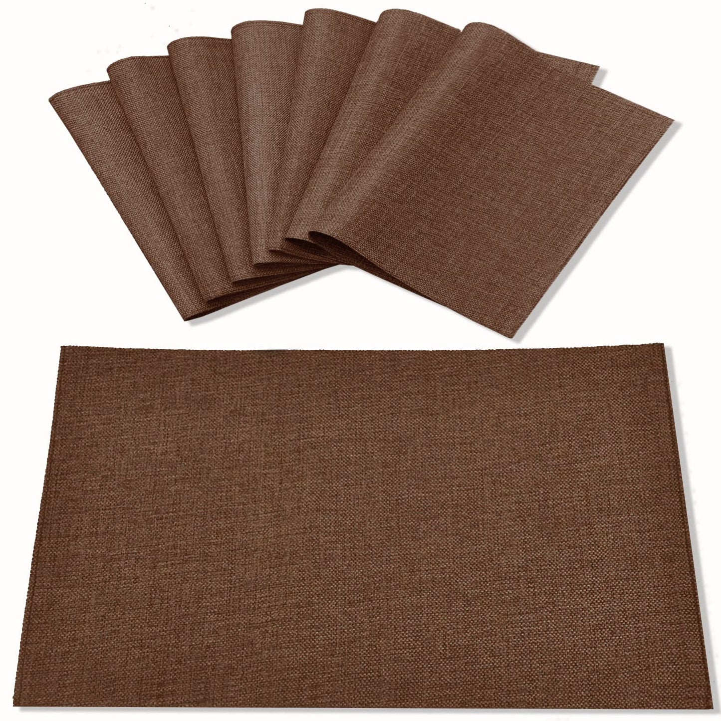 Rinpon Cloth Placemats Set of 8, Linen Type Fabric Placemats Machine Washable Heat Resistant Placemats Wrinkle Free Thick Polyester Kitchen Place Mats for Dining Table (Dark Brown)
