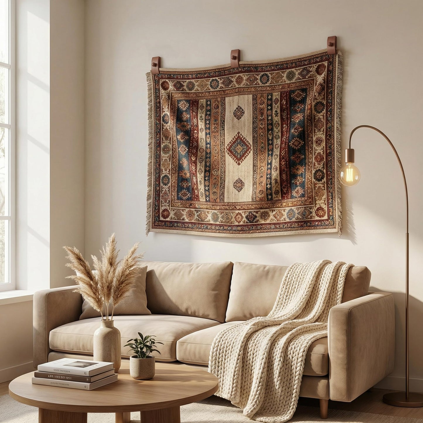 Walnut Adjustable Large Quilt Hanger for wall for Display,Wooden Heavy Duty wall Hanger Clips for Tapestry,Rug,Carpet and Duvet Covers,Poster Frame Nails and Hanging kit (Mid-Century Curved Clip)
