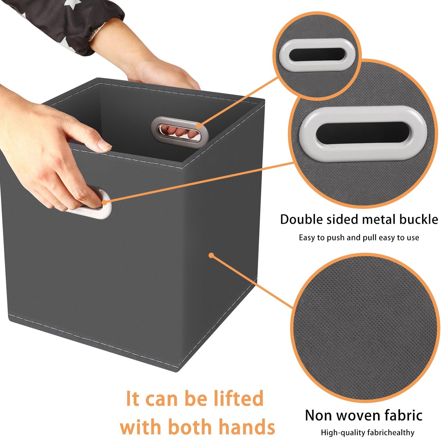 Yunkeeeper storage bins Cubes, Fabric Cube Organizer with Handle, Foldable Cube Bins for Cloth or Accessary Storage, 11x11x11, Set of 3,(Gray)