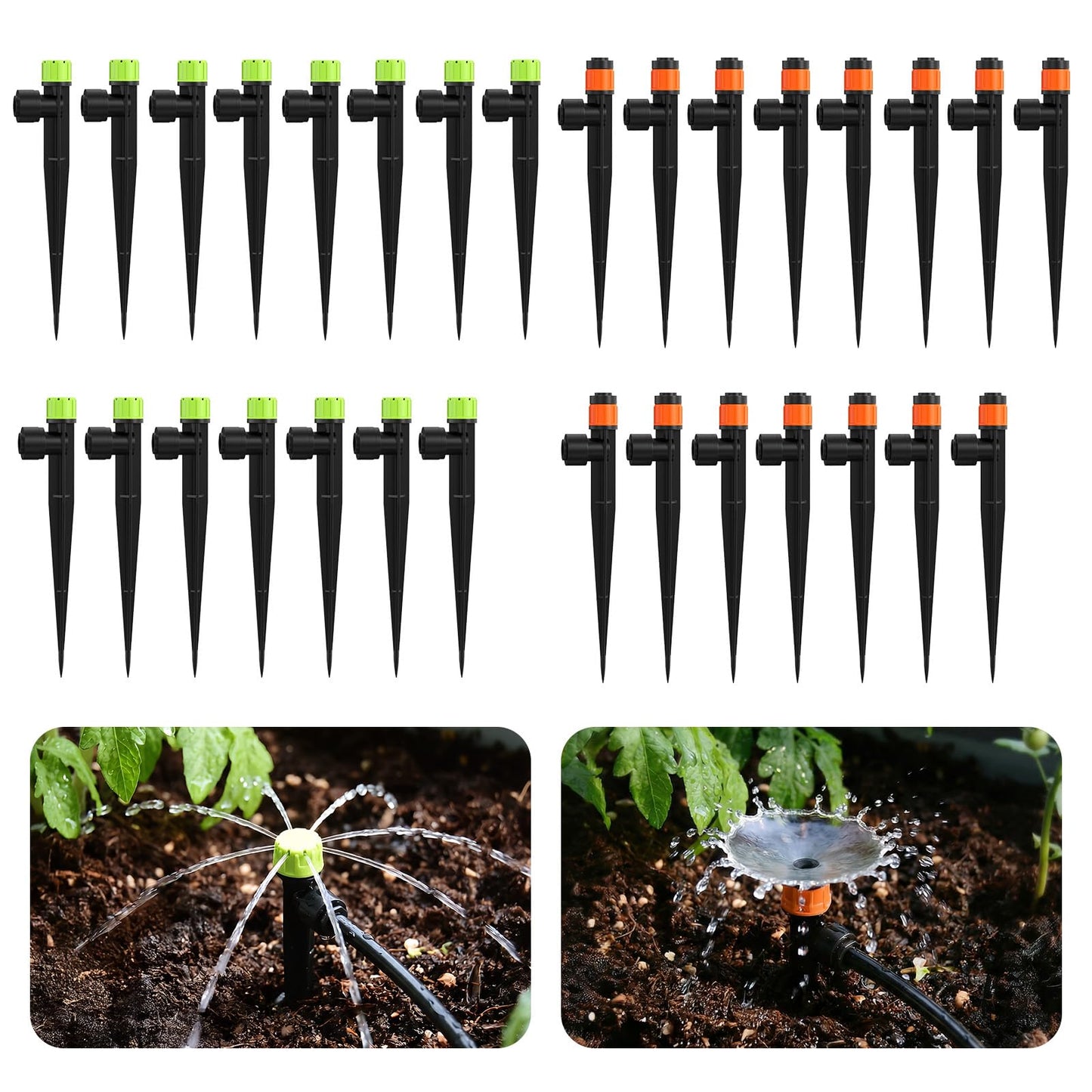 RAINPOINT Drip Irrigation System Kit, Quick-Connect Garden Watering System for Greenhouse, Yard, Lawn, Raised Bed (15PCS Emitter Streams, 15PCS Vortex Emitters) Compatible with 1/4" Irrigation Tubing