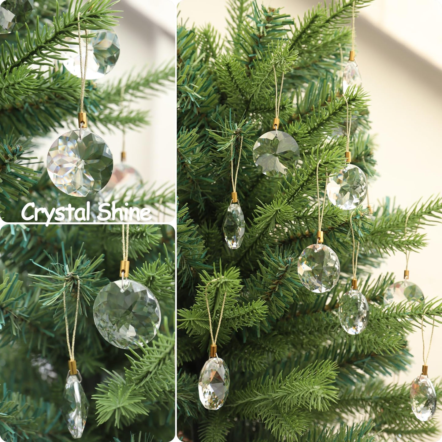 LUMITI 12 Pcs Crystal Glass Christmas Balls Ornaments, 1.18″ Mini Round Prism Flower Xmas Tree Decorations, Hanging Ornament for Wedding Party Home Decor (Crystal Clear)