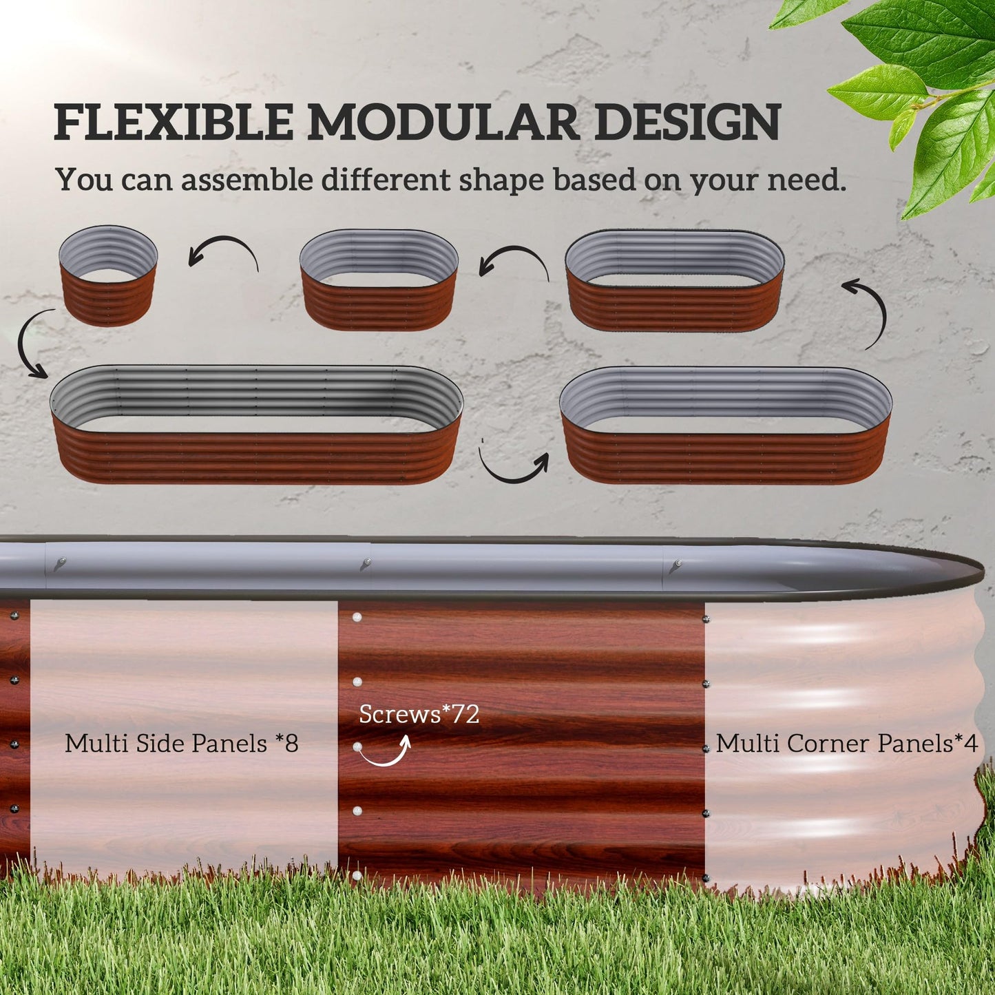 Amacv 8' x 2' x 1.4' Galvanized Raised Garden Bed Kit, Outdoor Metal Elevated Planter Box with Safety Edging, Easy DIY Stock Tank for Growing Flowers, Herbs & Vegetables, Brown