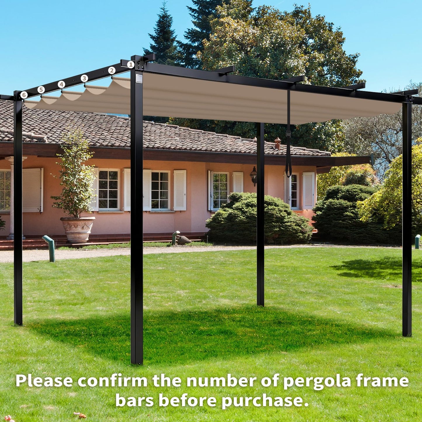 10' X 10' Pergola Shade Cover for Outdoor Retractable Durable Fabric Canopy Replacement Top Only, Sun Shade for Outside (Beige)