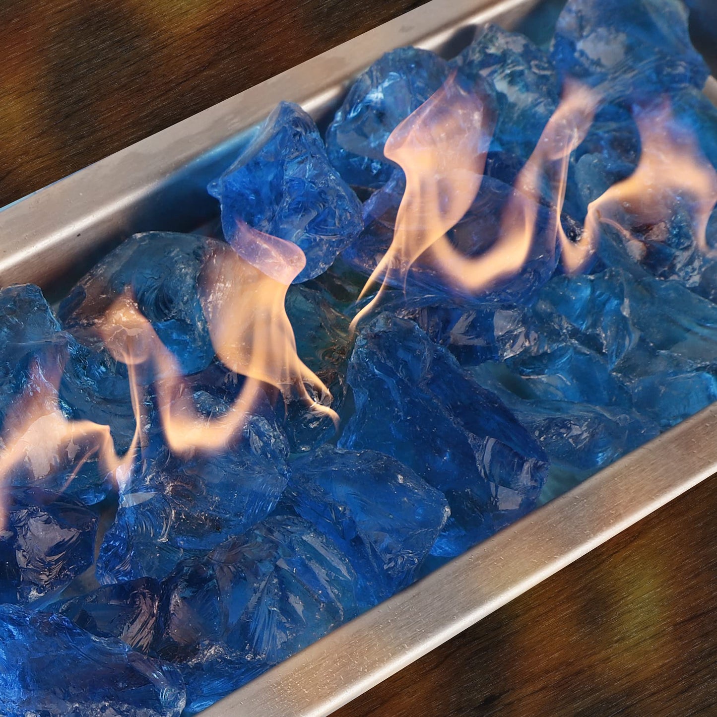 Mr. Fireglass Crushed Fire Glass for Natural or Propane Fire Pit, 10 Pounds Decorative Recycled Fireplace Glass Rocks for Fire Pit Fireplace and Landscaping, High Luster Turquoise
