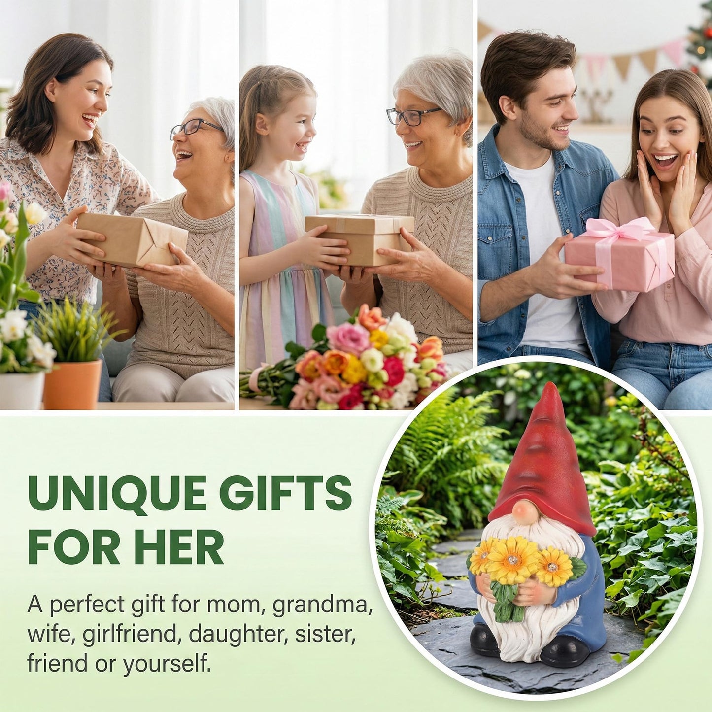 Dzpsoon Gnomes Solar Garden Decor Garden Statues Sunflower Gnome Figurines Birthday Gifts for Women Mothers Day Gifts for Mom Grandma Outdoor Decorations for Yard Lawn Patio