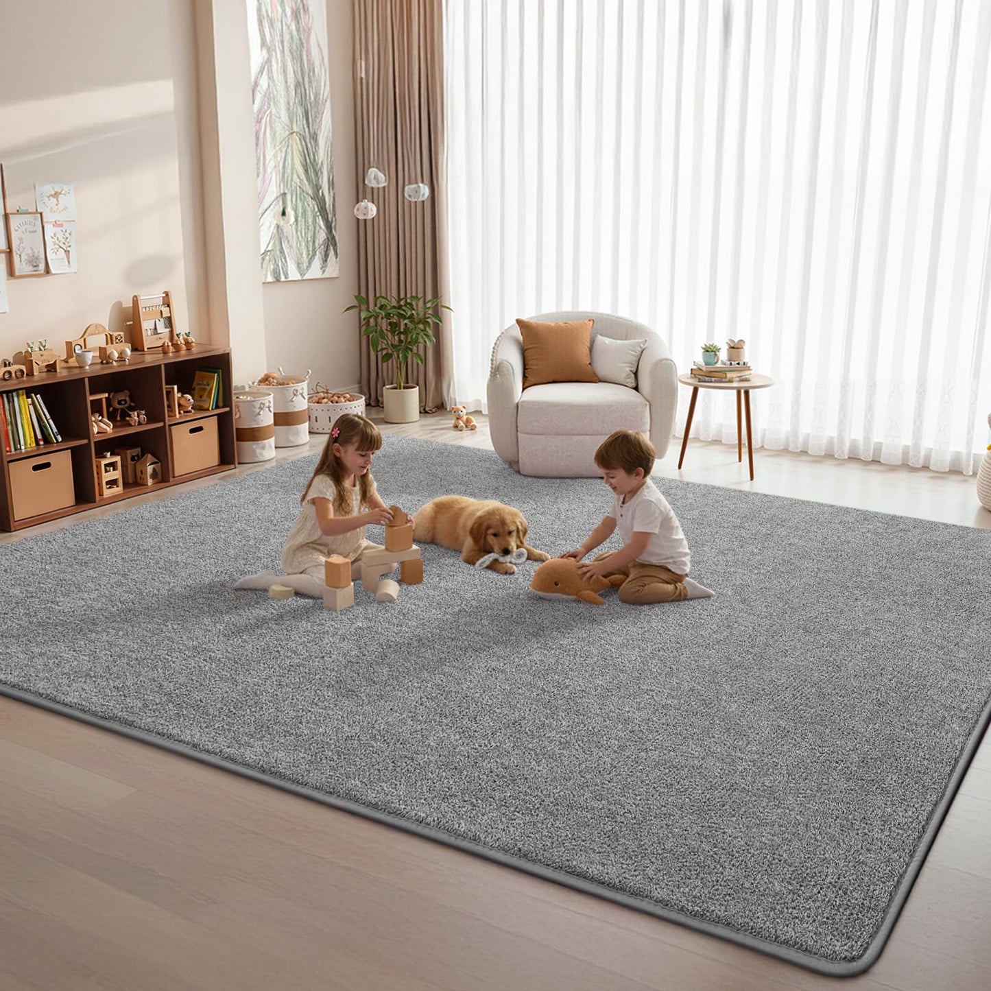 DweIke Rugs for Bedroom Living Room, 4x6 ft Grey Area Rug, Washable Memory Foam Indoor Carpet, Modern Non-Slip Ultra Soft Carpets for Kids Boys Girls Adults Nursery Dorm Home Decor