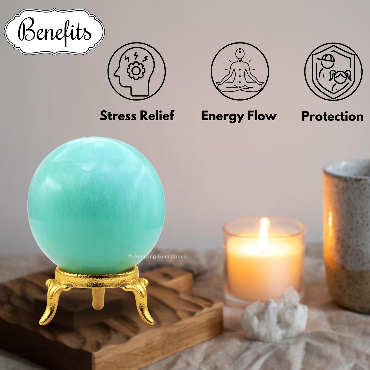 Amazing Gemstone Amazonite Crystal Ball with Stand - 2" Inches Crystal Sphere Meditation Balls for Witchcraft and Decorative Balls