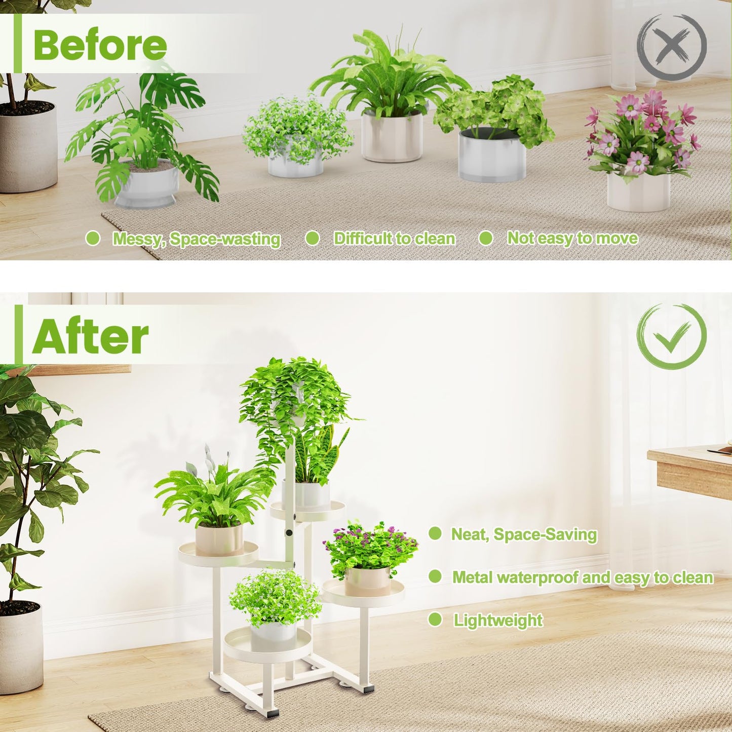 jsyonii Metal Plant Stand Indoor, Corner Flower Pot Stand for Multiple Plants, 5 Tier Heavy Duty Plant Shelf for Patio Living Room Garden Balcony Office White