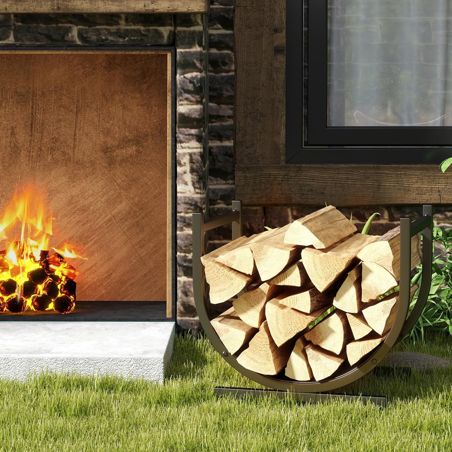 DOEWORKS Indoor Firewood Rack Decorative Wood Holder Fireside Log Rack