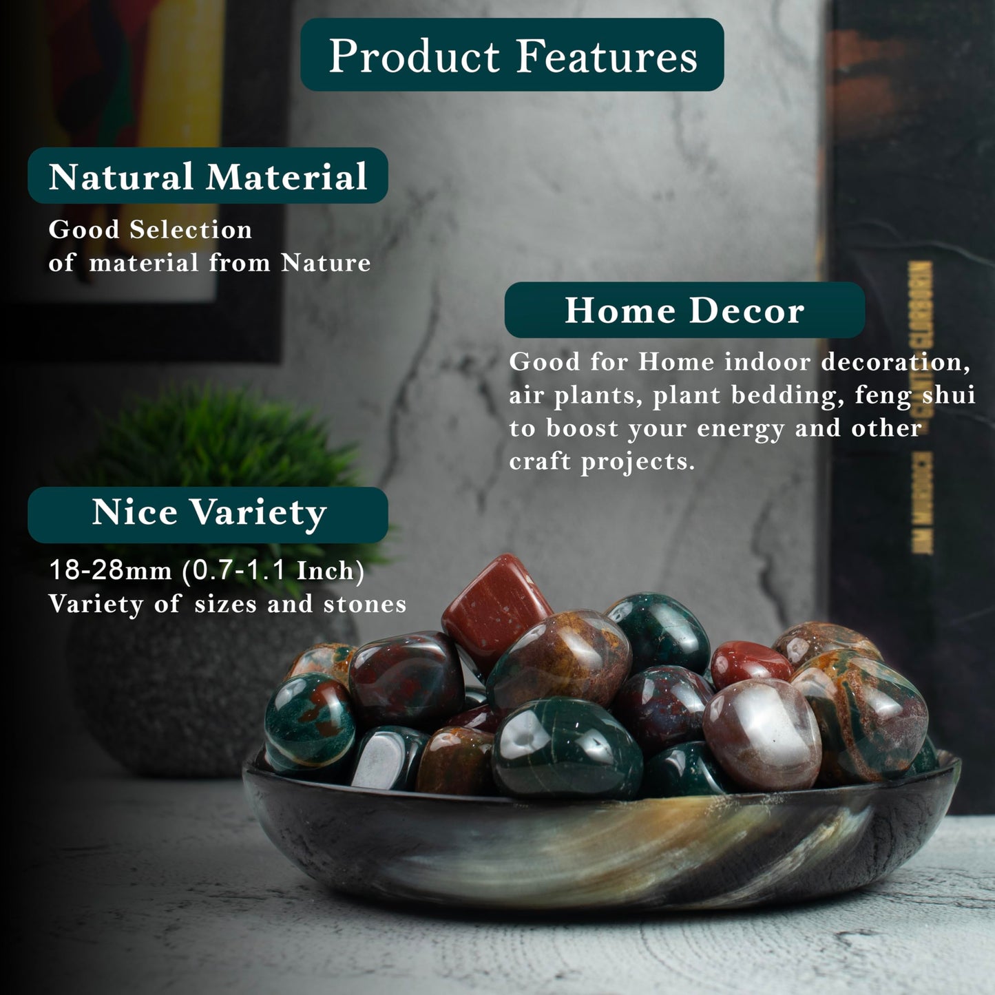 Crocon® 1LB Bloodstone Tumbled Stones and Crystals bulk 2000+ Carats Natural Crystal Kit for Reiki Healing Crystal Polished, Tumble Stones, Chakra Balancing, Reiki Gift, Home Decor Size : 2025 mm