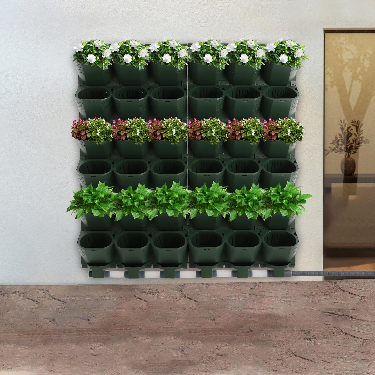 TFCFL Self Watering Wall Mounted Vertical Planter,36 Pots Self Watering Garden Growing System with Timer,Indoor Outdoor Flower Pot Holder for Herbs Vegetables Fruits